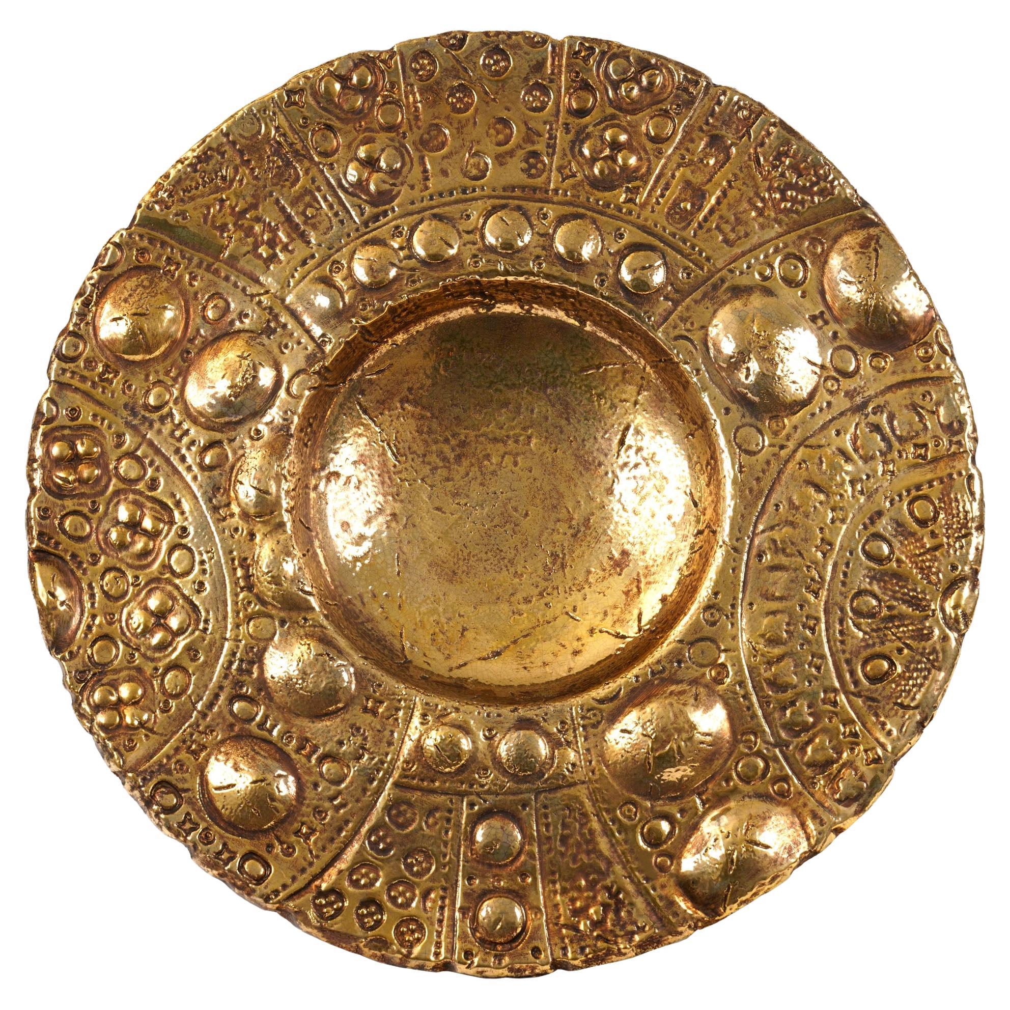 Majestic 24 Kt Gold Lüster-Keramik-Teller mit Blow-Schale, handgefertigt, Italien im Angebot