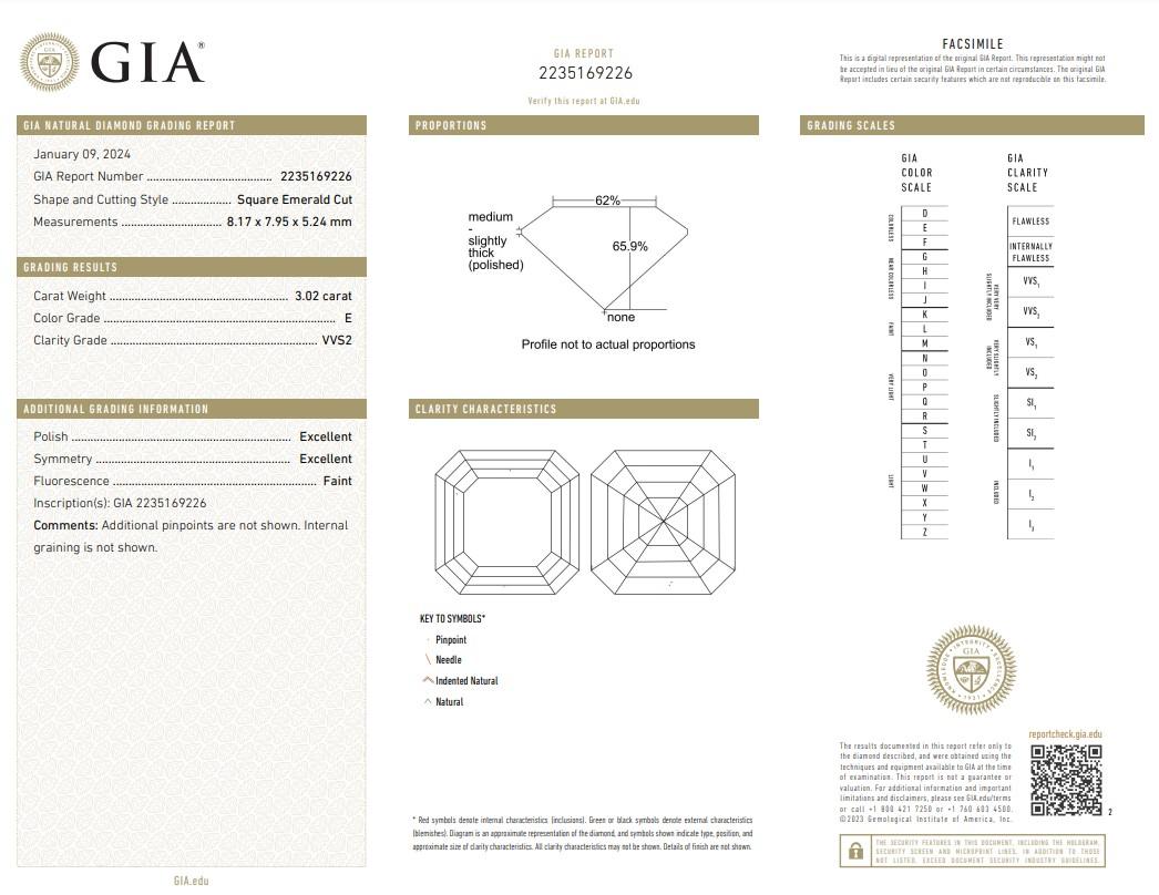 Majestic 3.02ct Ideal Cut Square Diamond - GIA Certified

Unveil the epitome of elegance with this striking 3.02-carat square diamond, meticulously crafted to radiate unmatched luminosity and charm. Accompanied by a GIA certification, assuring both