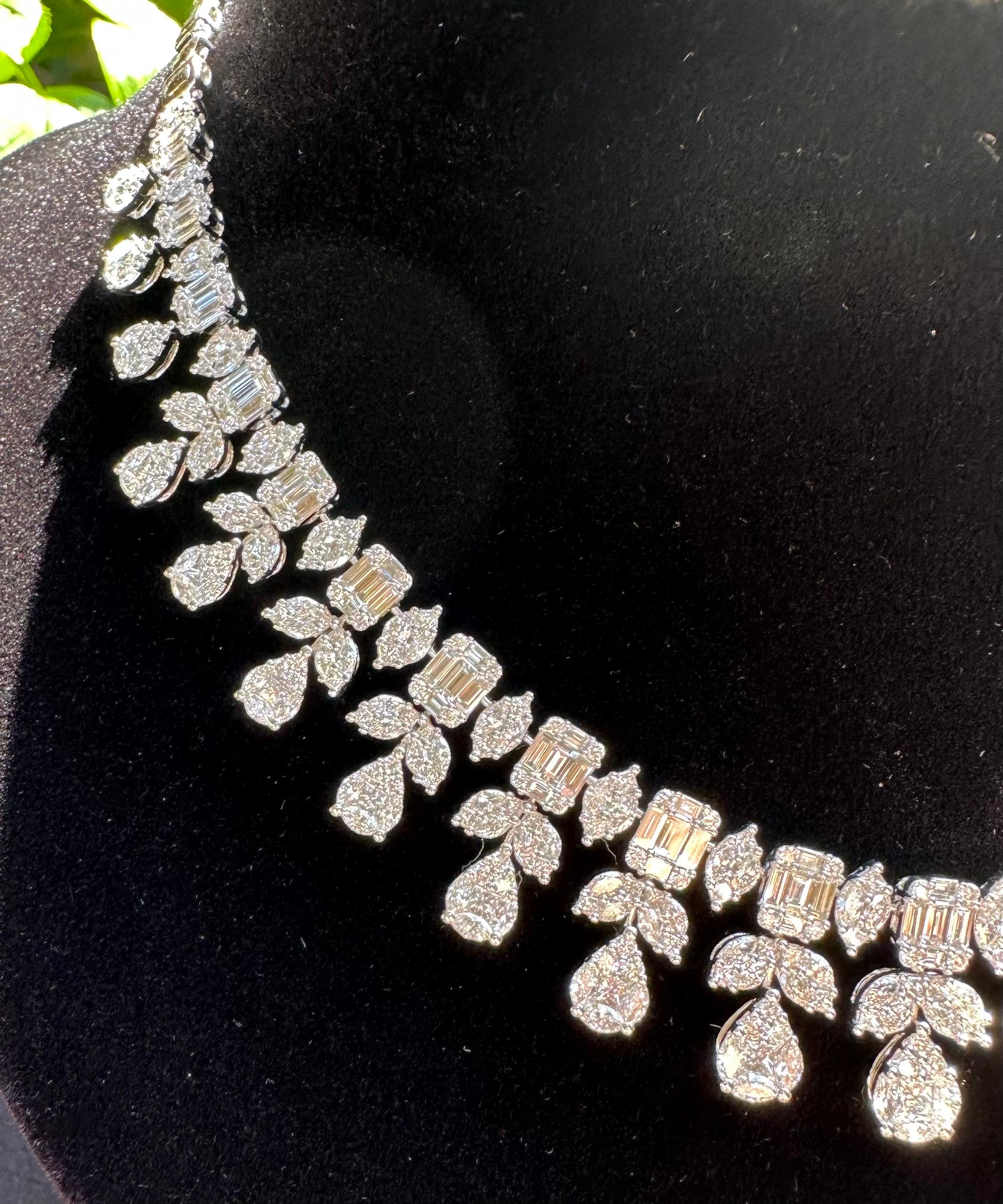 Marquise Cut Majestic 45 Carat Diamond Cascading Princess Necklace in 18 Karat White Gold For Sale