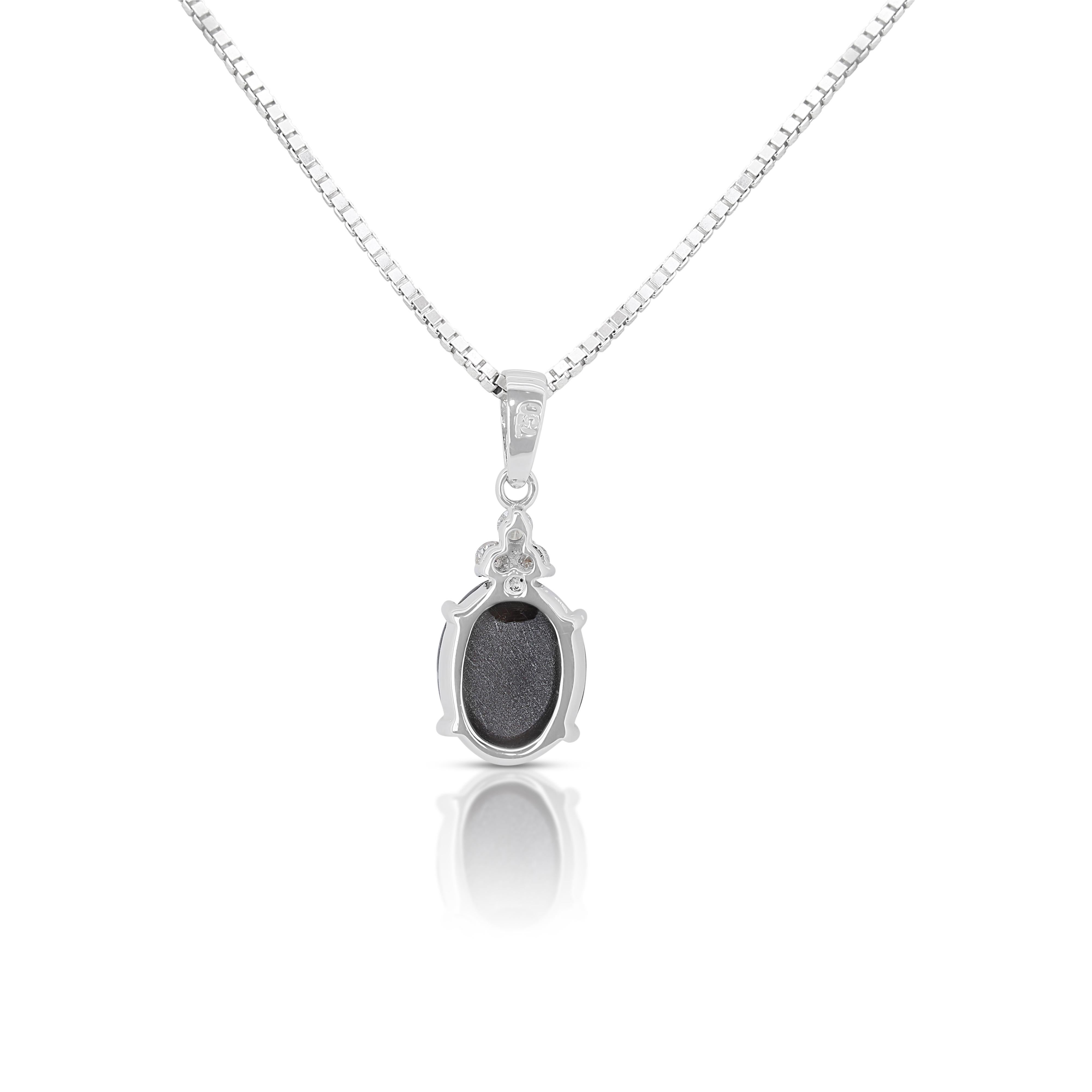 Cabochon Majestic 4.83ct Cat Eye Pendant w/ Diamonds in 18K White Gold-Chain Not Included For Sale