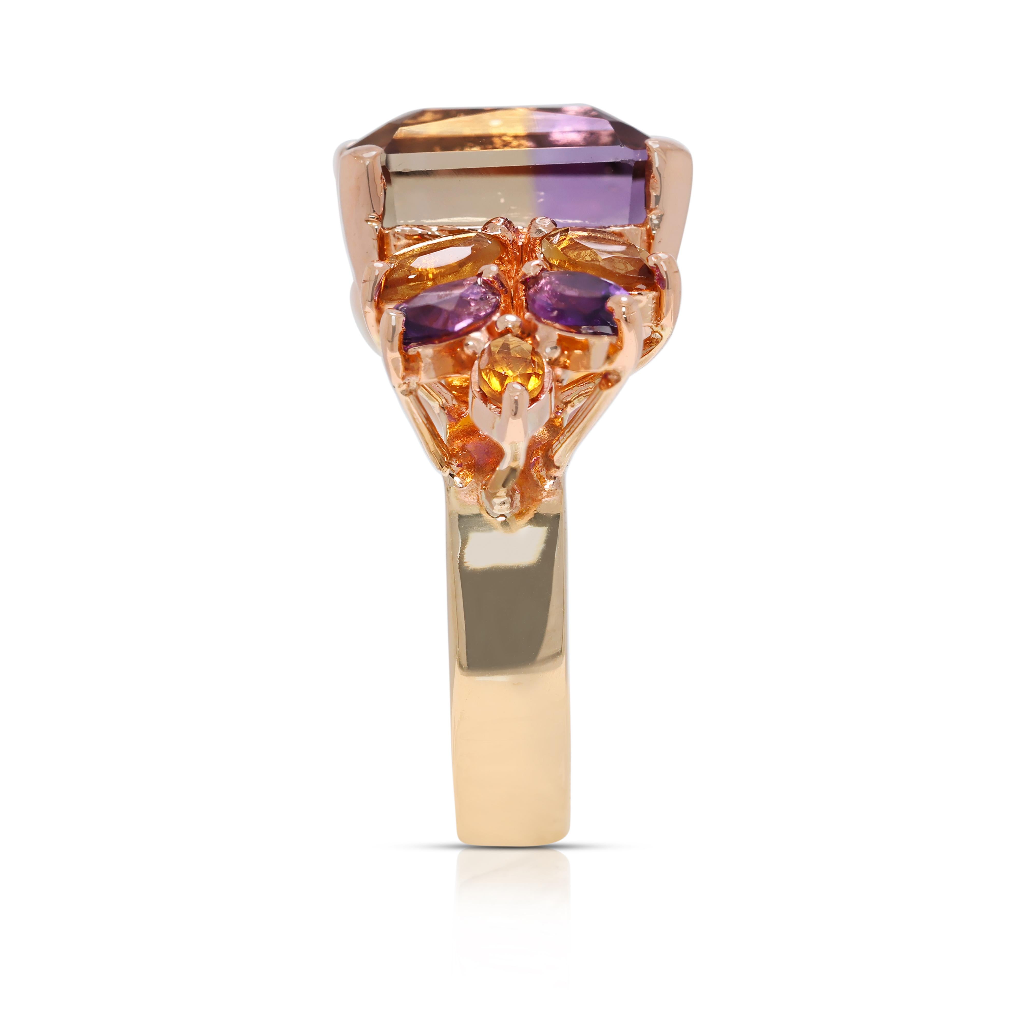 Taille émeraude Majestic Bague en or jaune 18k de 5,68ct avec améthyste et pierres mixtes en vente