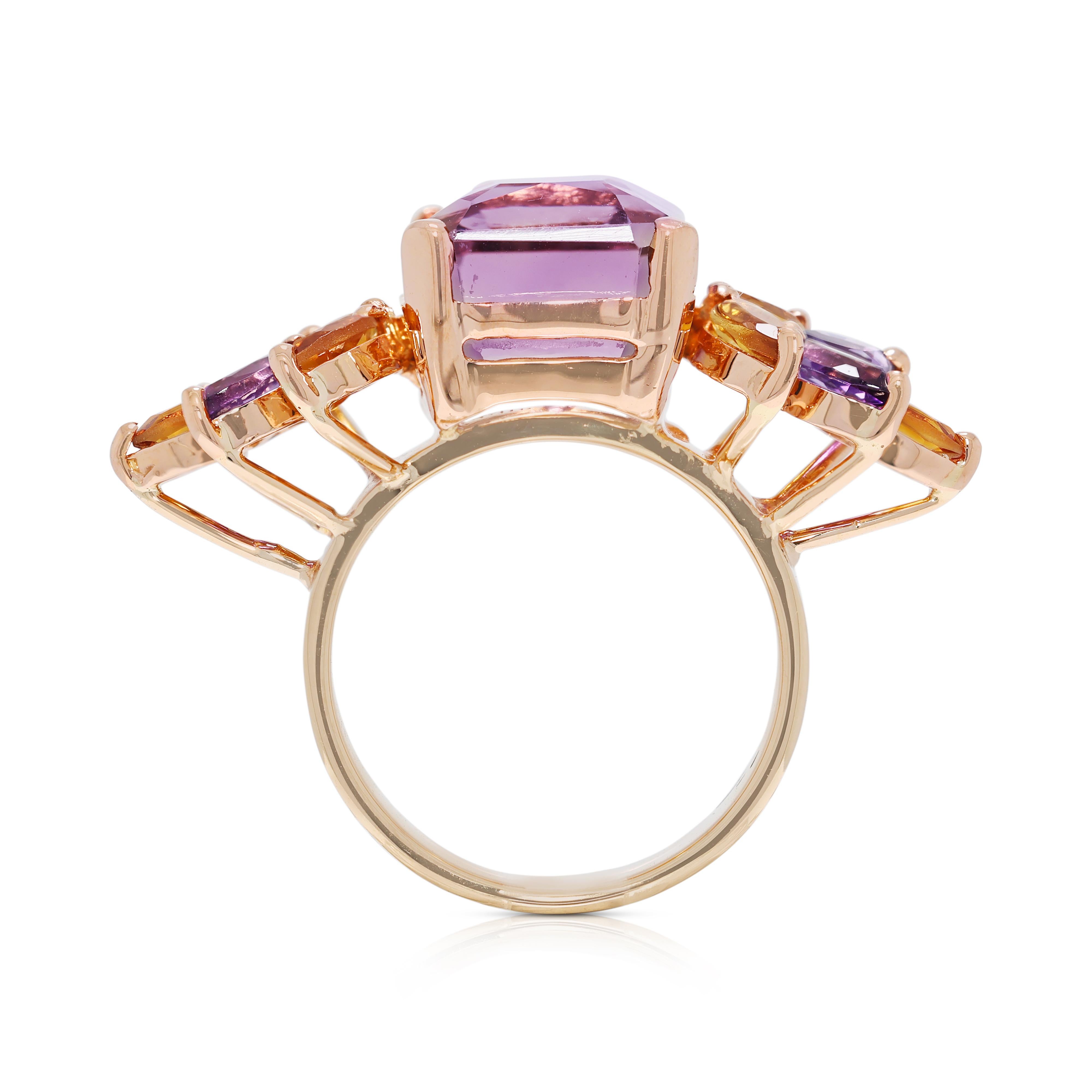 Majestic Bague en or jaune 18k de 5,68ct avec améthyste et pierres mixtes en vente 2