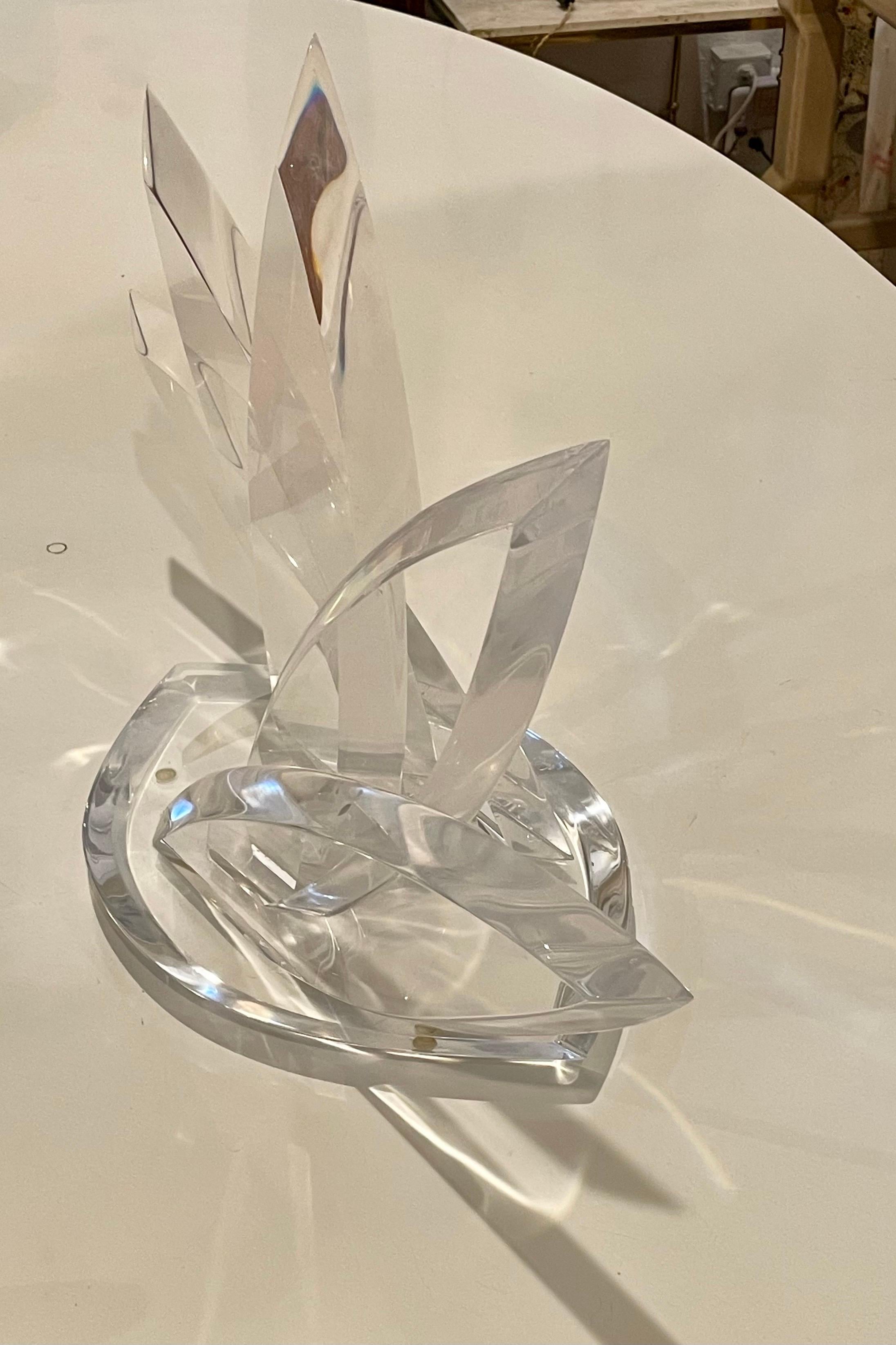 Beautiful solid thick Lucite sculpture by Hivo Van Teal, circa 1970s.