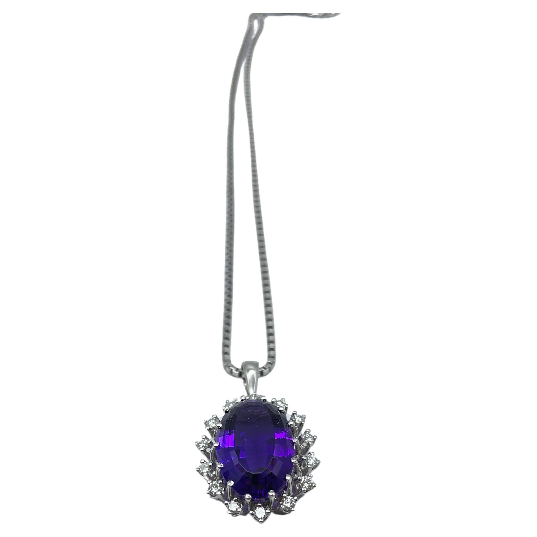 Aesthetic Movement Majestic amethyst necklace with diamond  For Sale