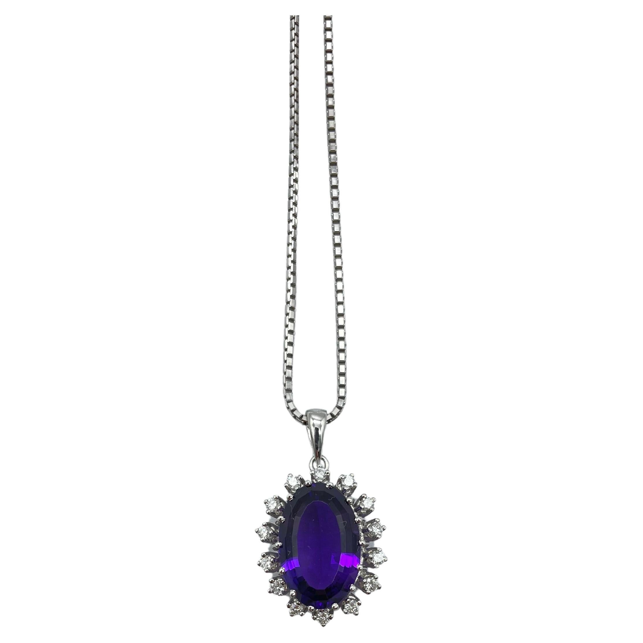 Baguette Cut Majestic amethyst necklace with diamond  For Sale