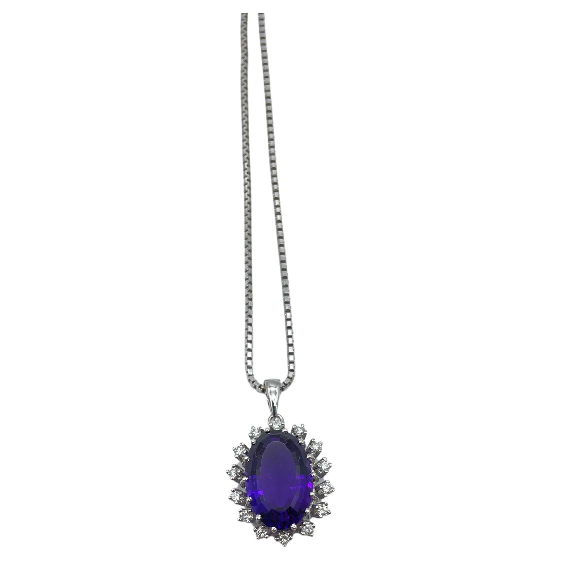 Women's or Men's Majestic amethyst necklace with diamond  For Sale