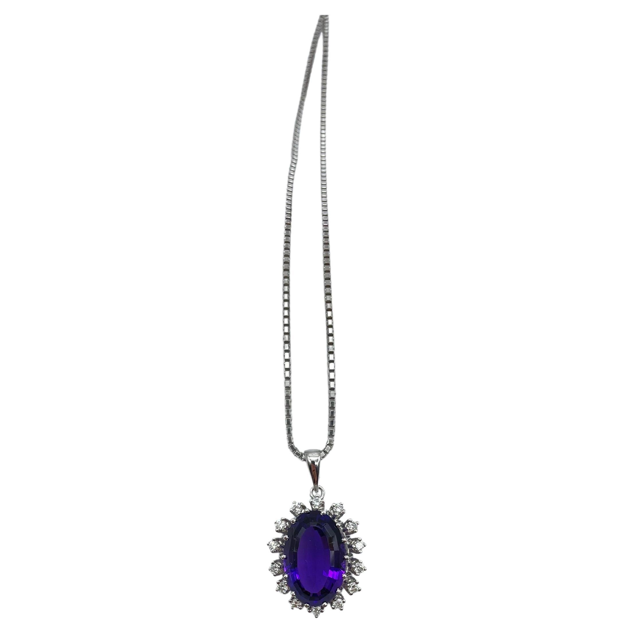 Women's or Men's Majestic amethyst necklace with diamond  For Sale