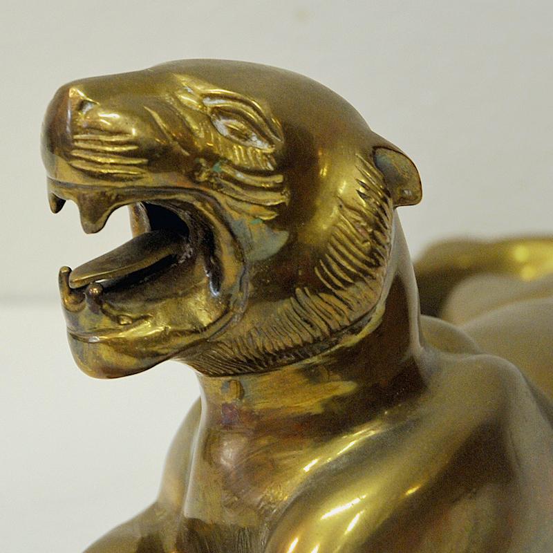 Brutalist Majestic And Lying Golden Vintage Brass Tiger, 1970s