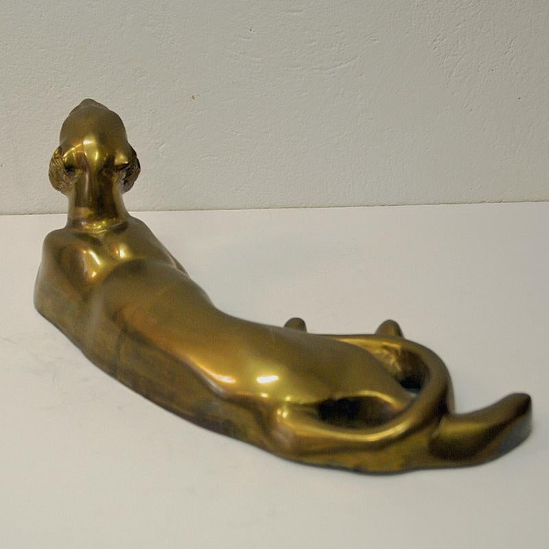 Late 20th Century Majestic And Lying Golden Vintage Brass Tiger, 1970s