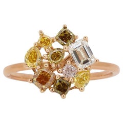 Majestueuse bague de diamants de couleur fantaisie de 1,48 carat en or rose 18 carats, unique en son genre