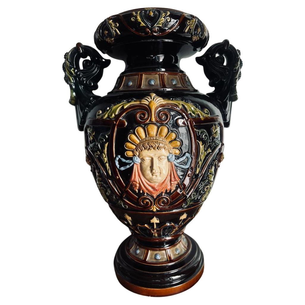Majestic Antique Majolica Vase/ Urn ca 1900  For Sale