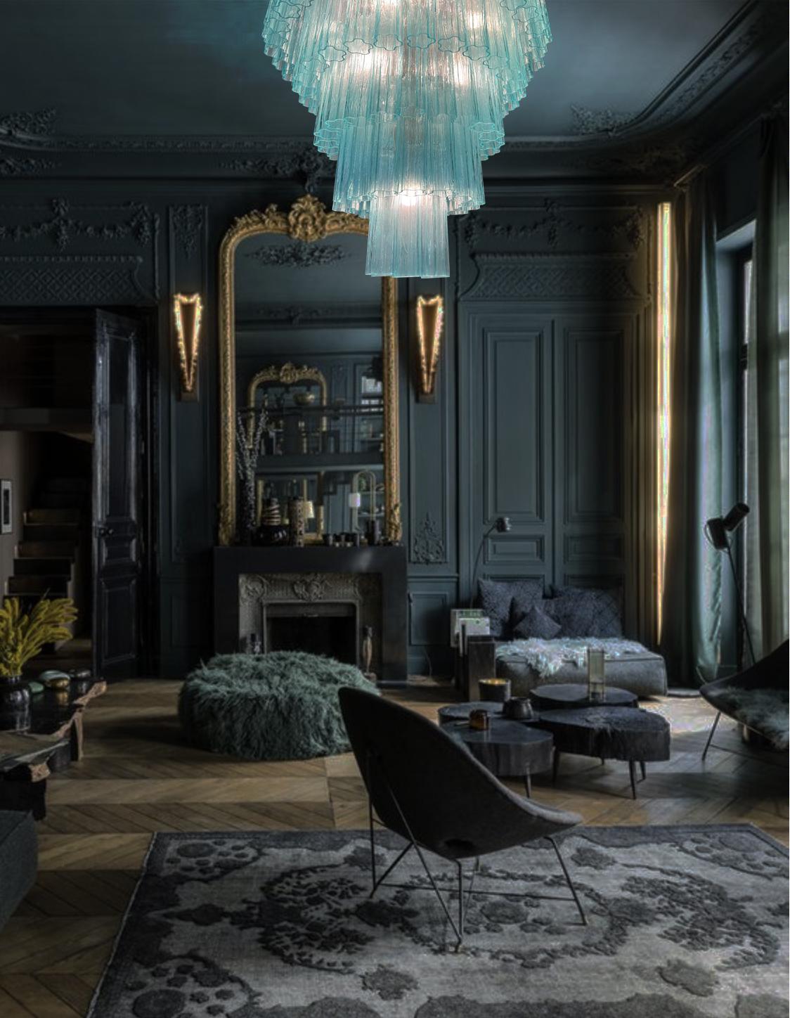 Italian Majestic Aquamarine  Murano Chandelier by Valentina Planta For Sale