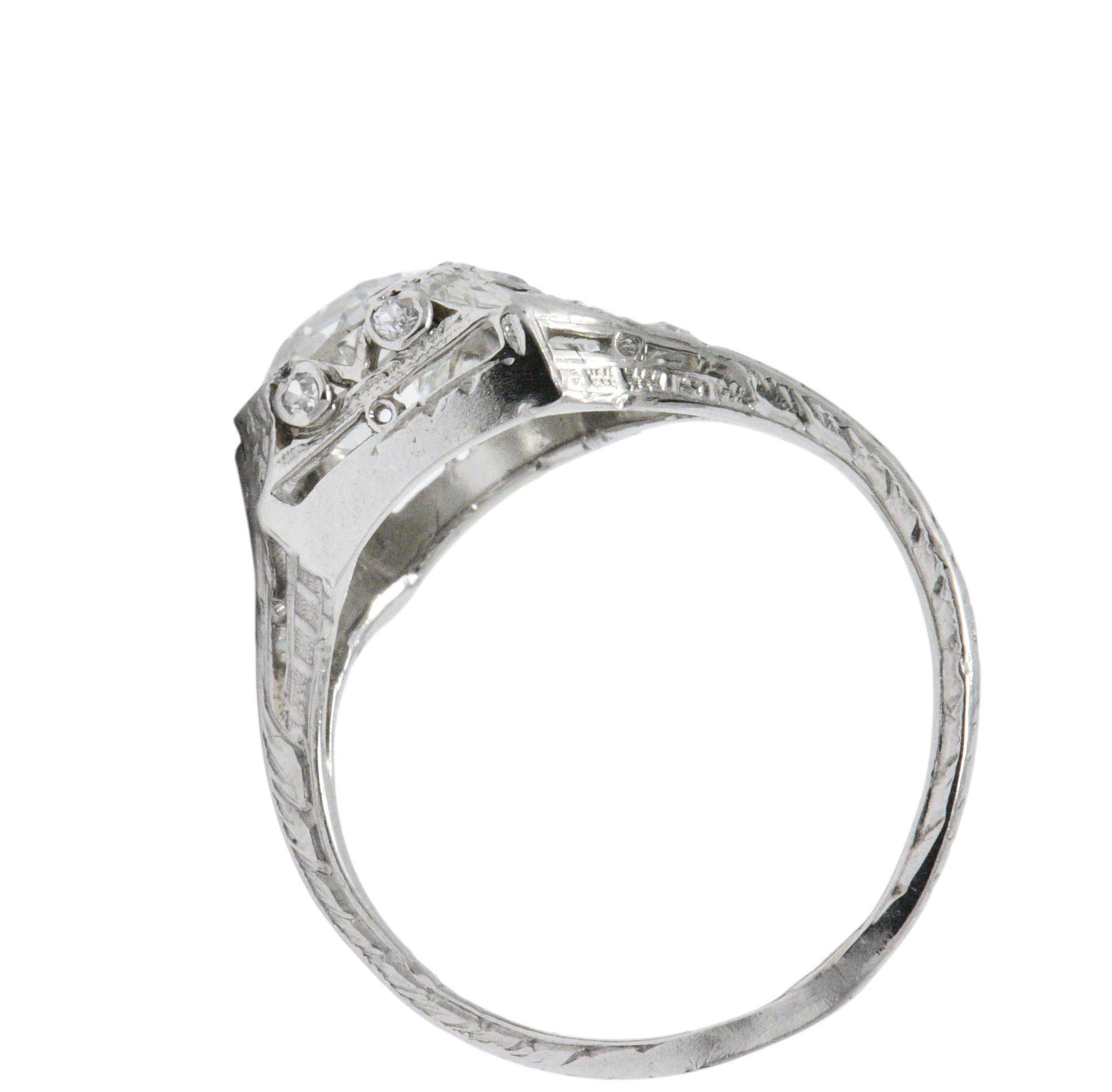Women's or Men's Majestic Art Deco 1.25 CTW Diamond & Platinum Alternative Ring GIA
