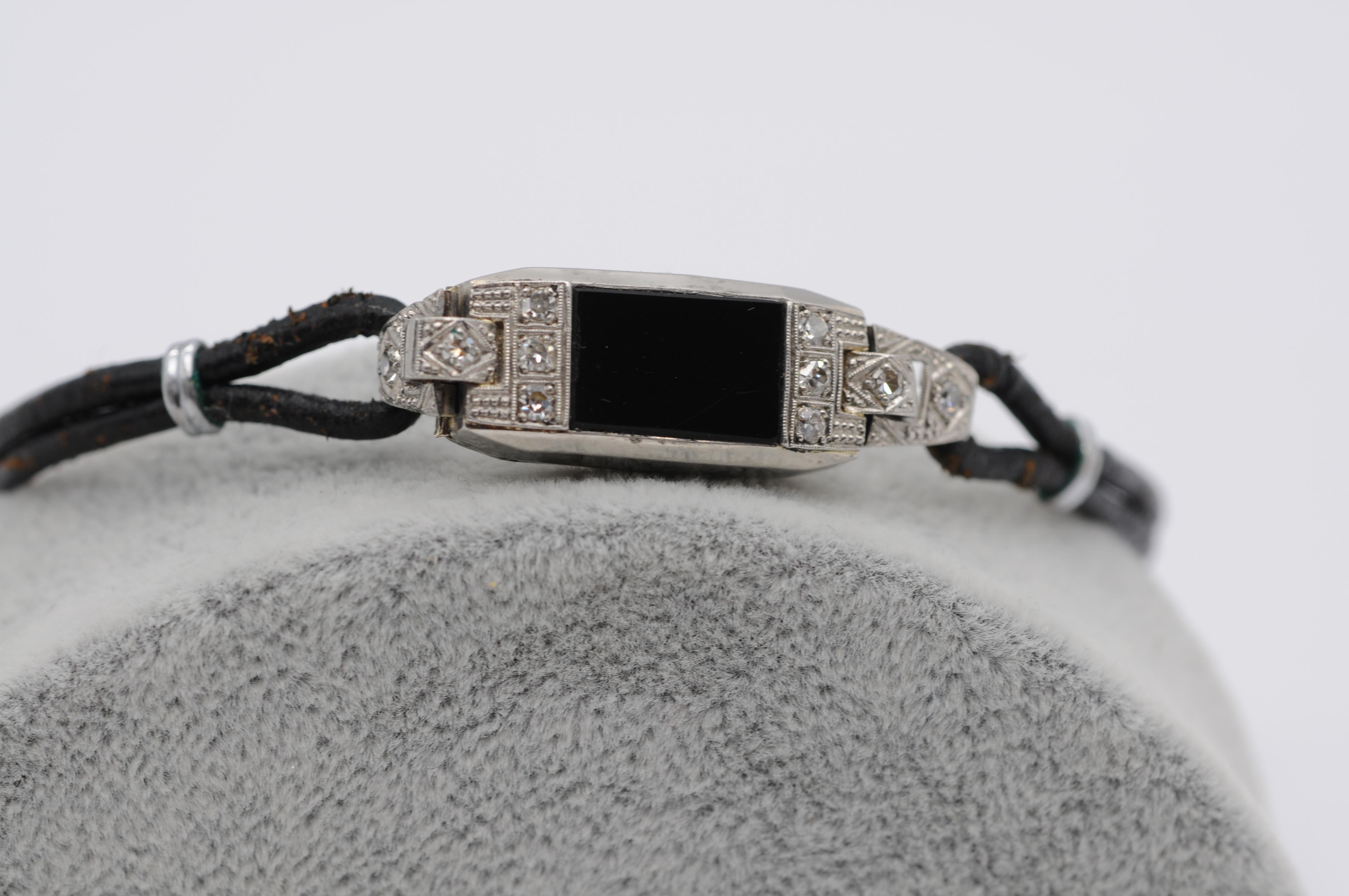 Majestueux bracelet Art déco avec diamants, platine et onyx Unisexe en vente
