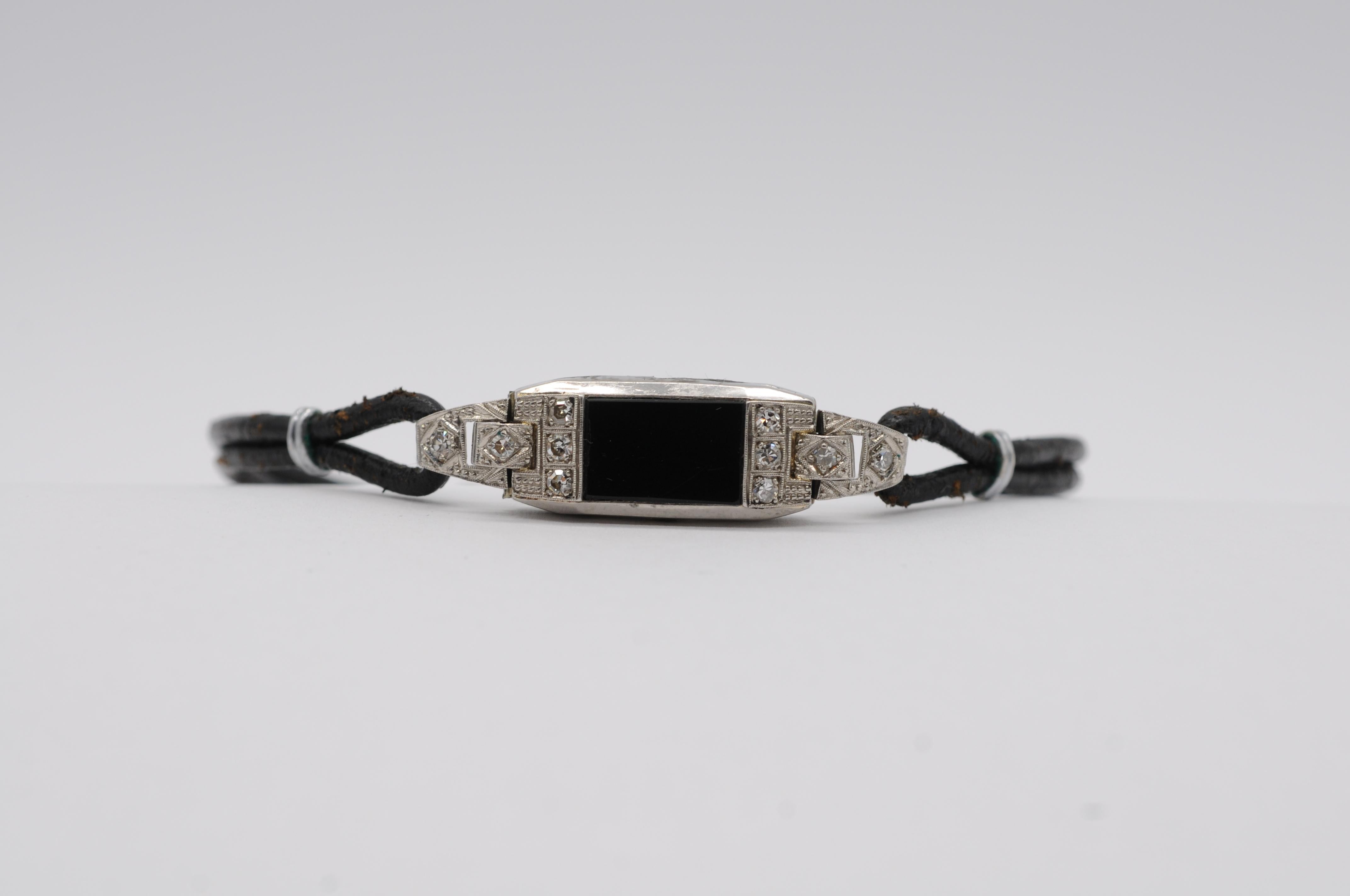 Majestueux bracelet Art déco avec diamants, platine et onyx en vente 4