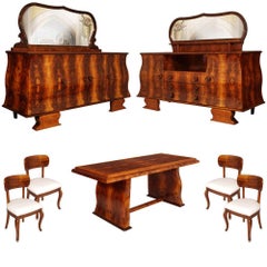 Set da sala da pranzo in stile Art Déco, credenze, tavolo e sedie, attribuito ad Atelier A Borsani