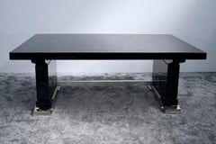 Majestic Art Deco Dining Table in Black High Gloss and Chrome, Extendable, 1930s
