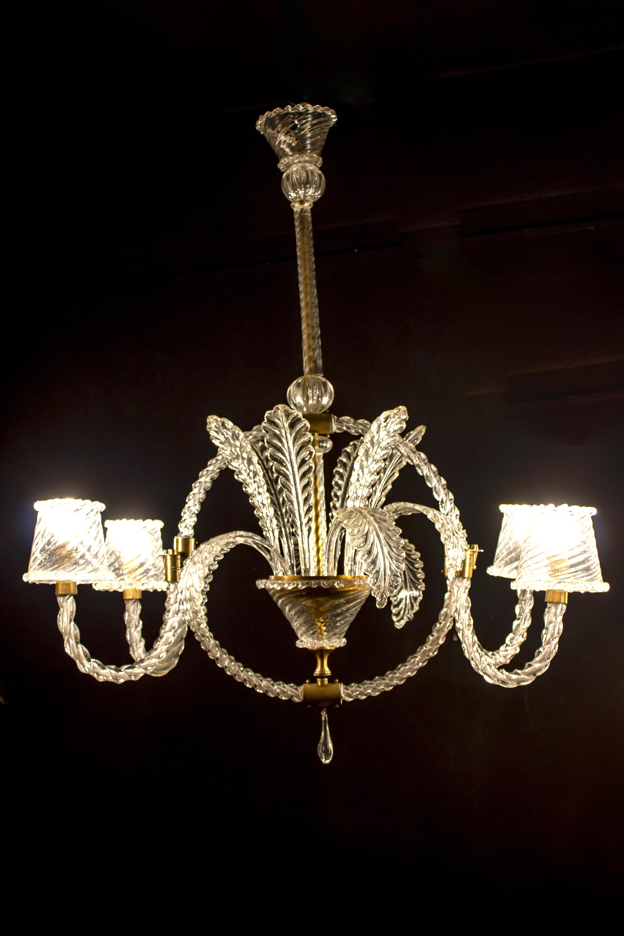 Amazing Art Deco Murano Chandelier by Ercole Barovier, 1940s In Good Condition In Rome, IT