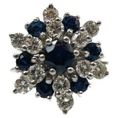 Majestic art deco ring with diamond and sapphire in 18k gold