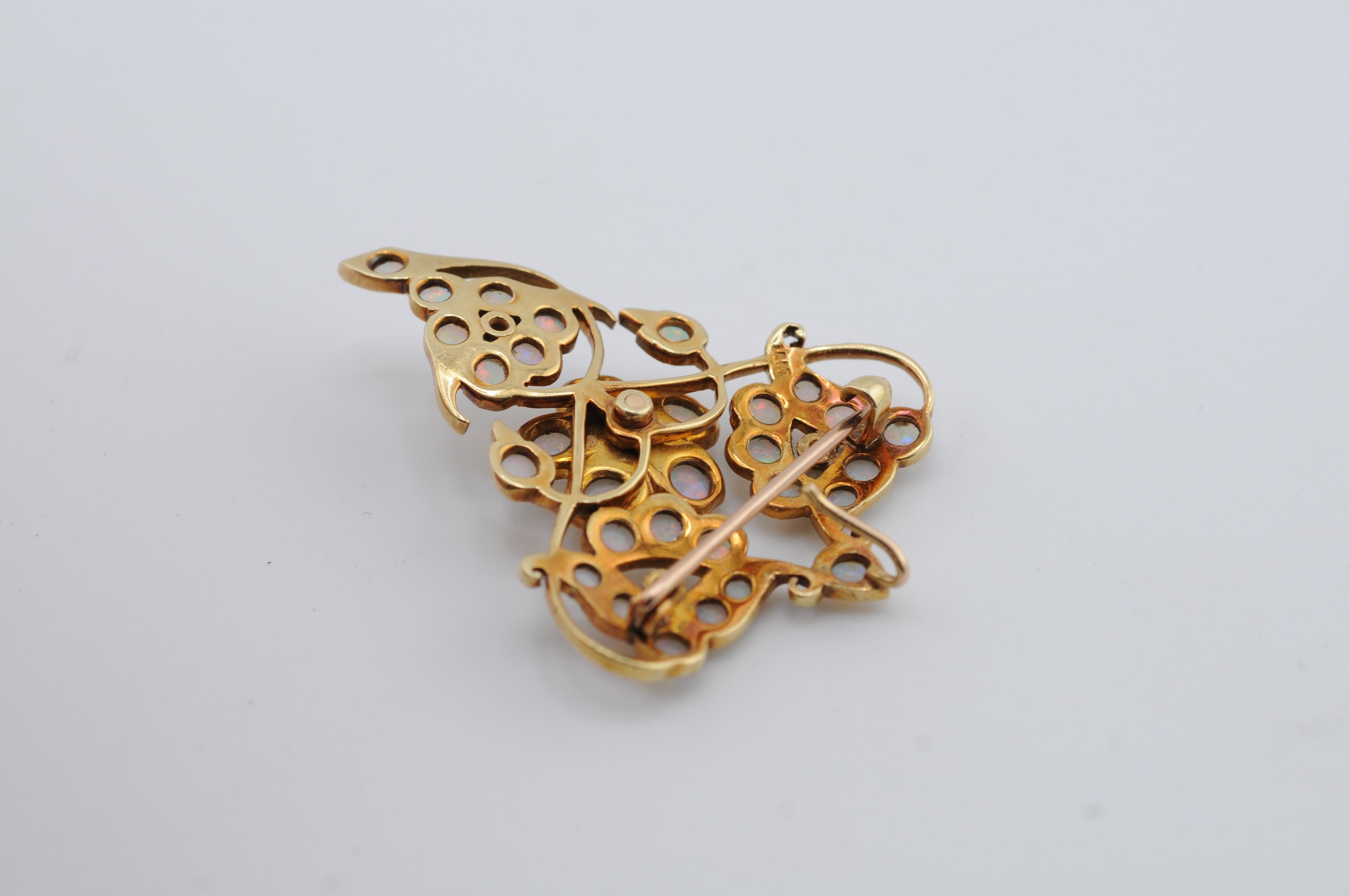 Majestic Art Nouveau Brosche Anhänger in 14K Gold mit Opal Diamanten 1900 im Angebot 7