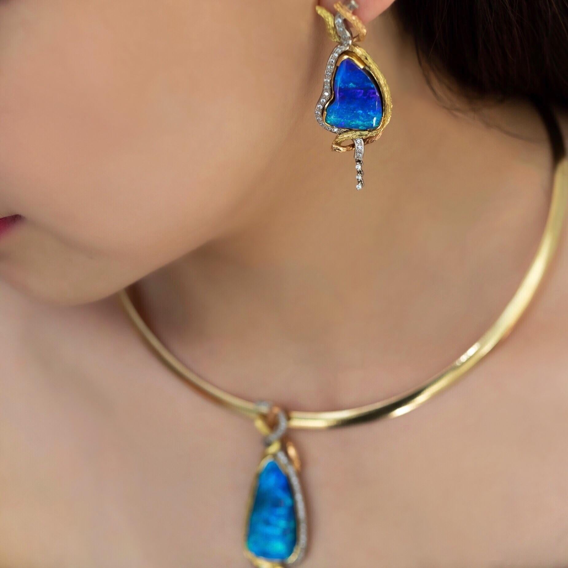 Majestic Australian Opal Jewellery Set Opal Ring Opal Pendant Opal Earrings For Sale
