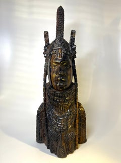 Majestic Benin King Oba, Finely Carved Ebony Bust, Nigeria West Africa C1930s
