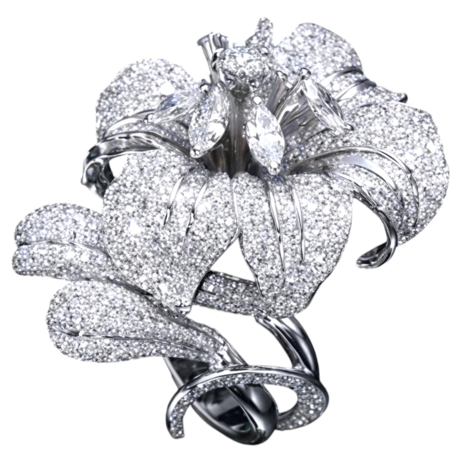 Majestic Bloom Jewelry Ring 18K White Gold Pave Diamonds- Handcrafted To Order