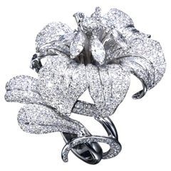 Majestic Bloom High Jewelry Diamant Blume Ring 18K Weißgold Pave Diamanten