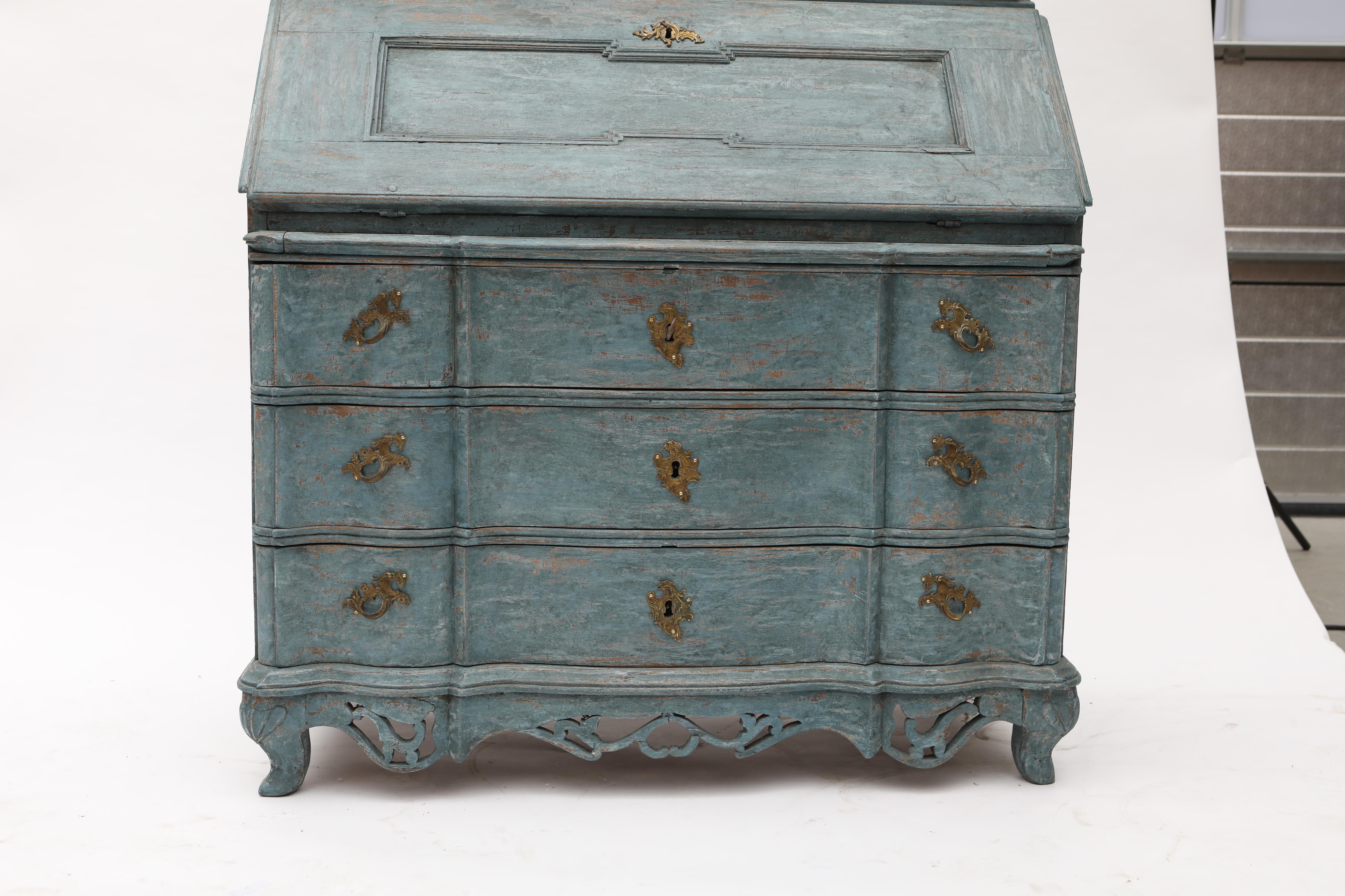 Majestic Blue painted Rococo Bureau / Secretary For Sale 3