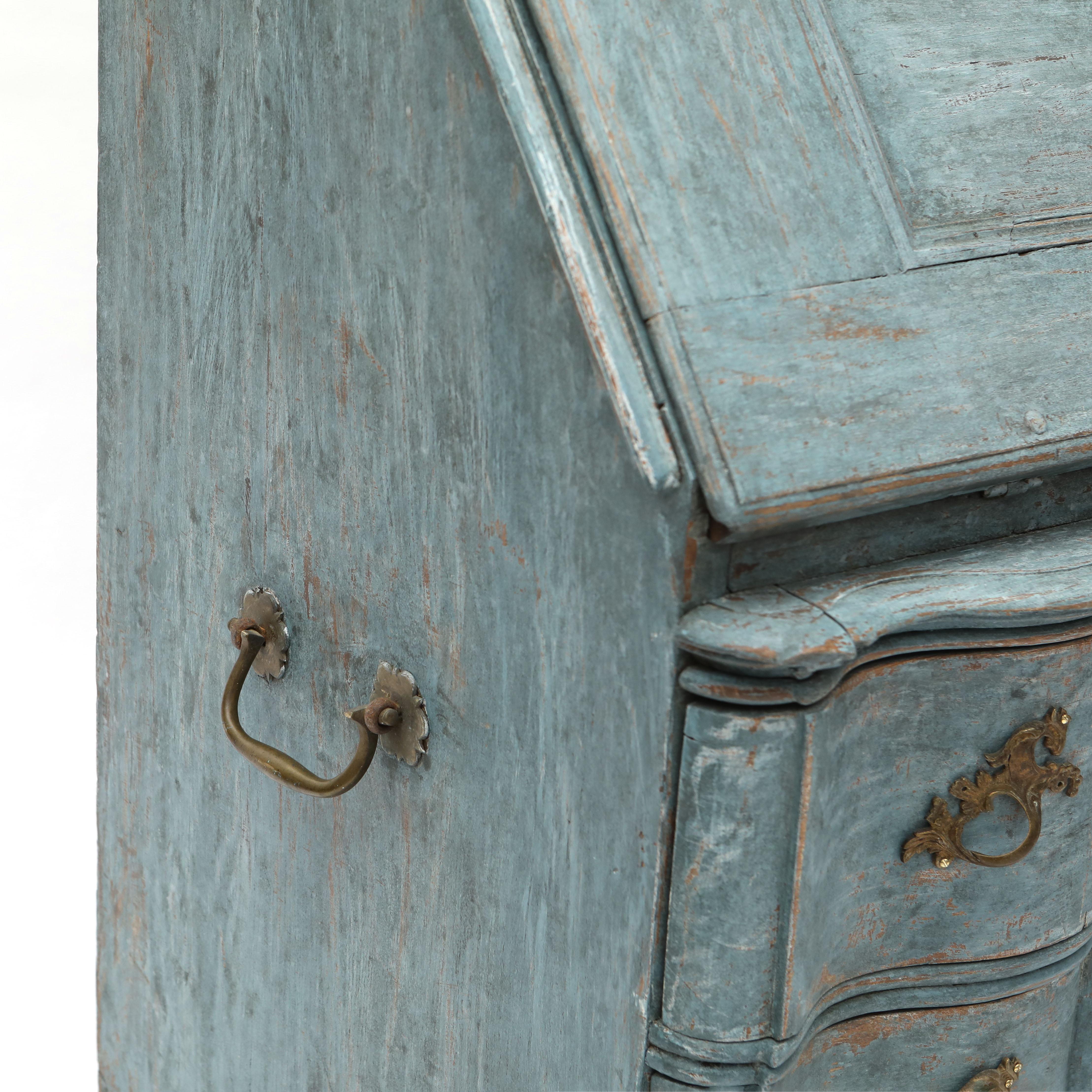 Majestic Blue painted Rococo Bureau / Secretary For Sale 4
