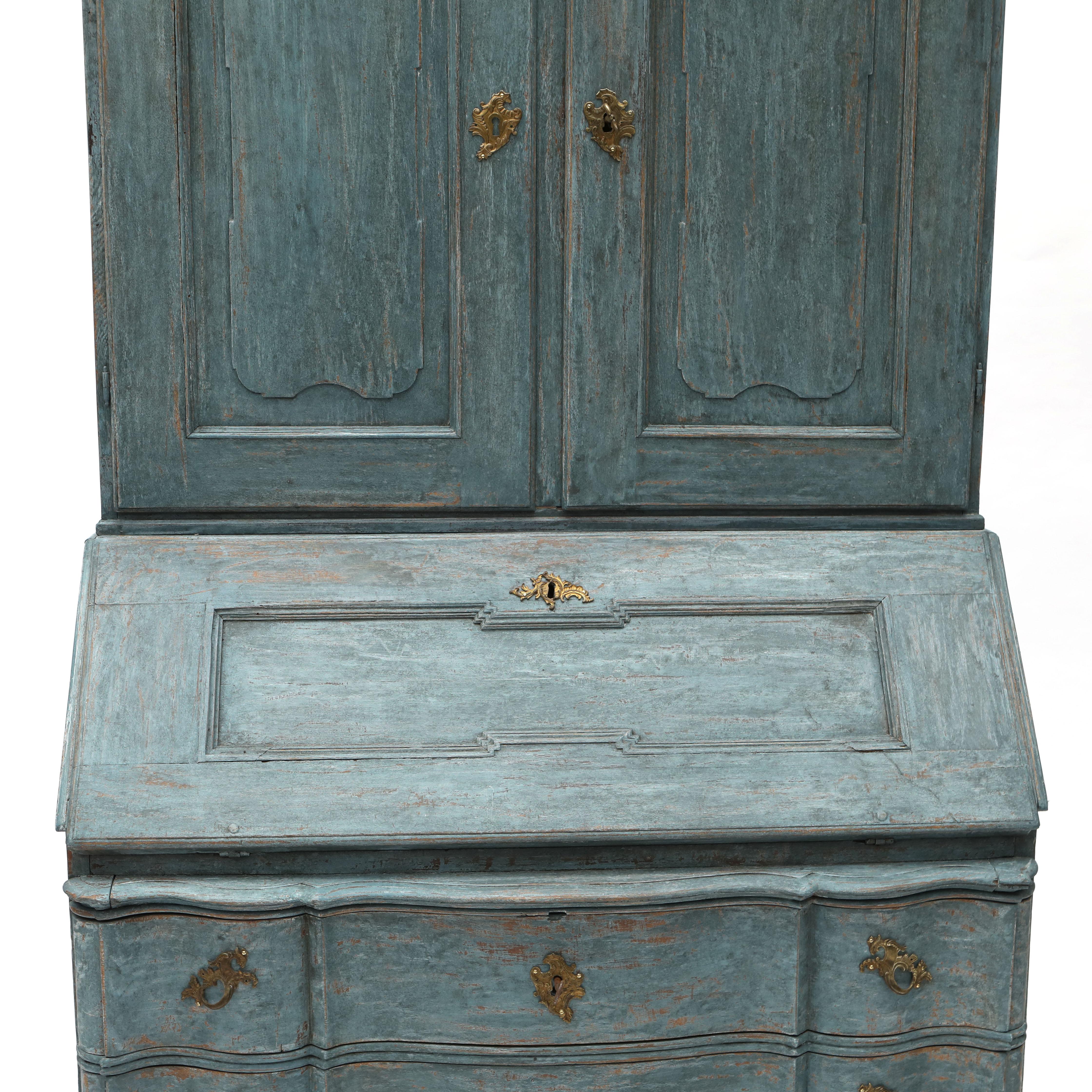 Painted Majestic Blue painted Rococo Bureau / Secretary For Sale