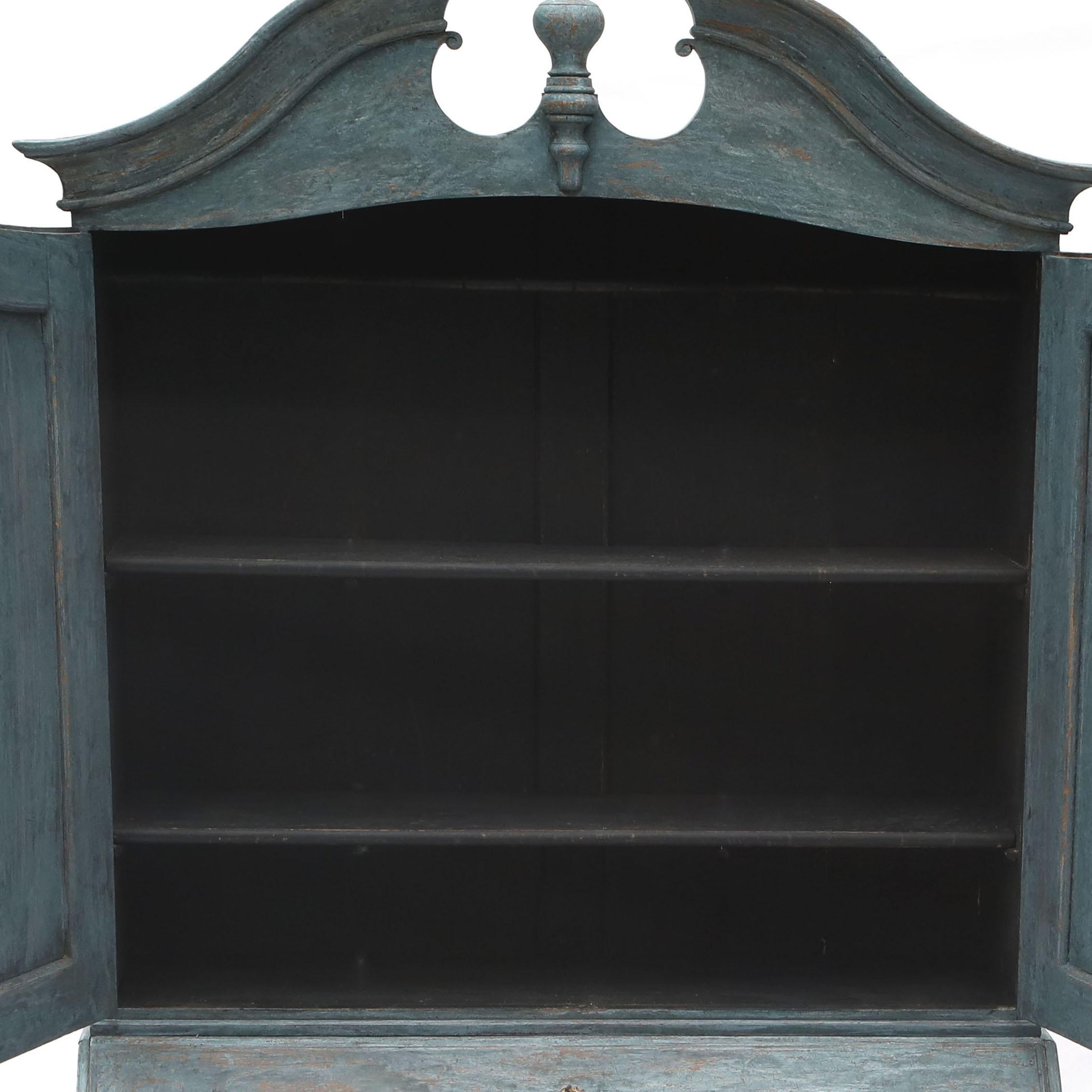 Majestic Blue painted Rococo Bureau / Secretary In Good Condition For Sale In Kastrup, DK