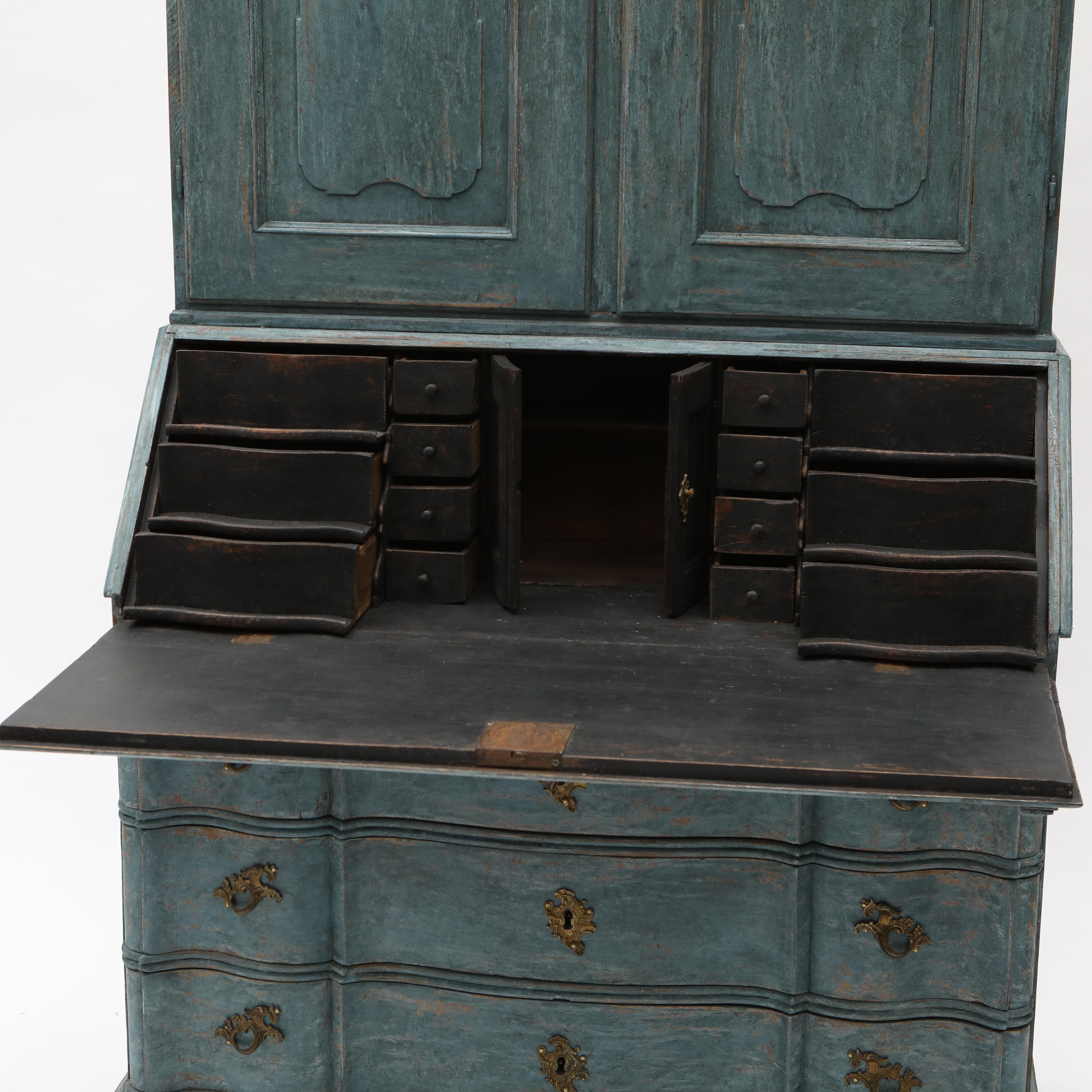 18th Century Majestic Blue painted Rococo Bureau / Secretary For Sale
