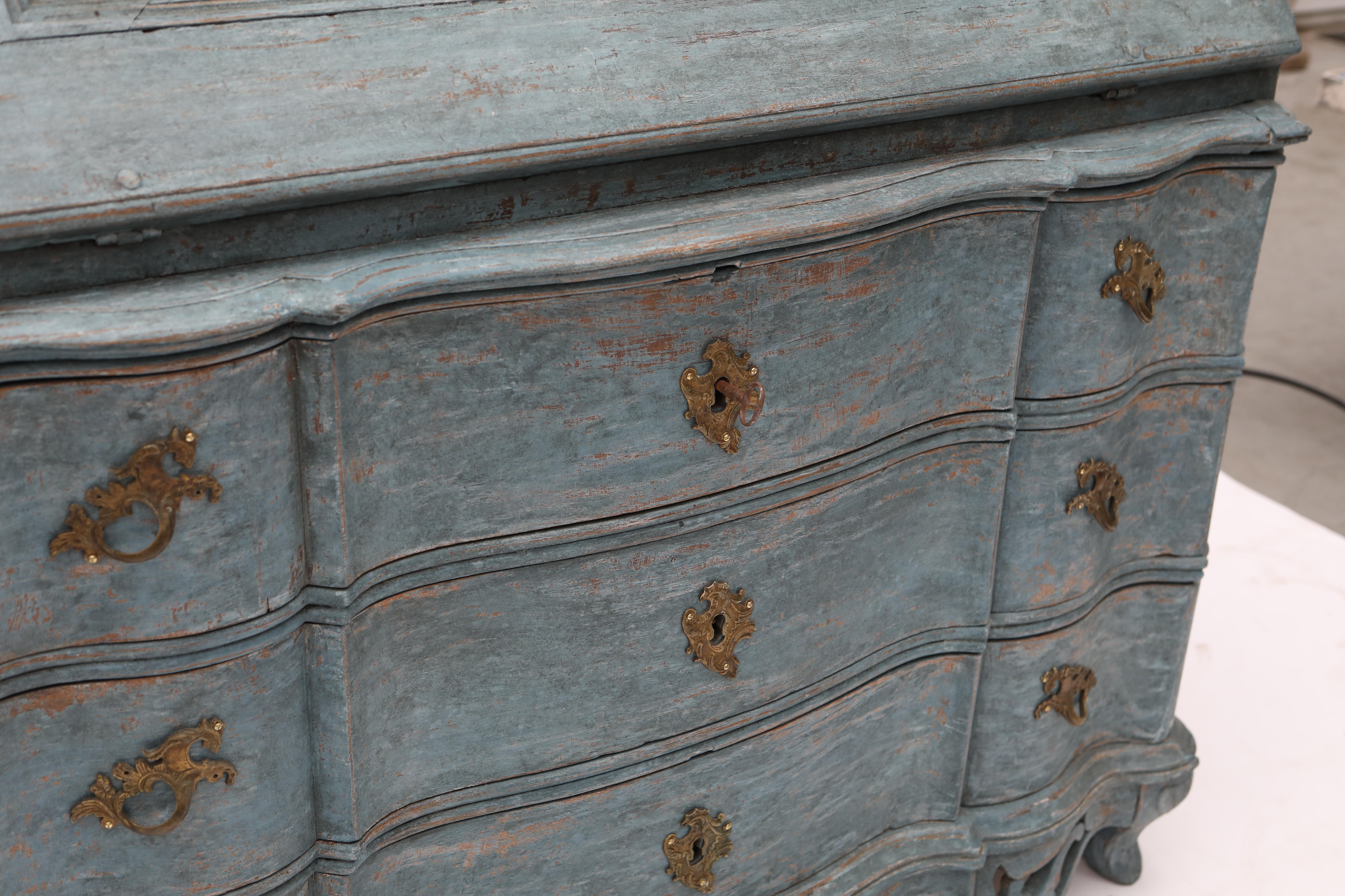 Majestic Blue painted Rococo Bureau / Secretary For Sale 1