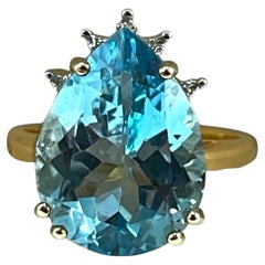 Majestic Blue Topaz and 10K Yellow Gold Teardrop Ring Size 6
