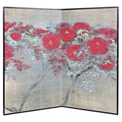 Majestätischer Raumteiler „Botan“ (Baumwolle) aus der Taisho-Periode