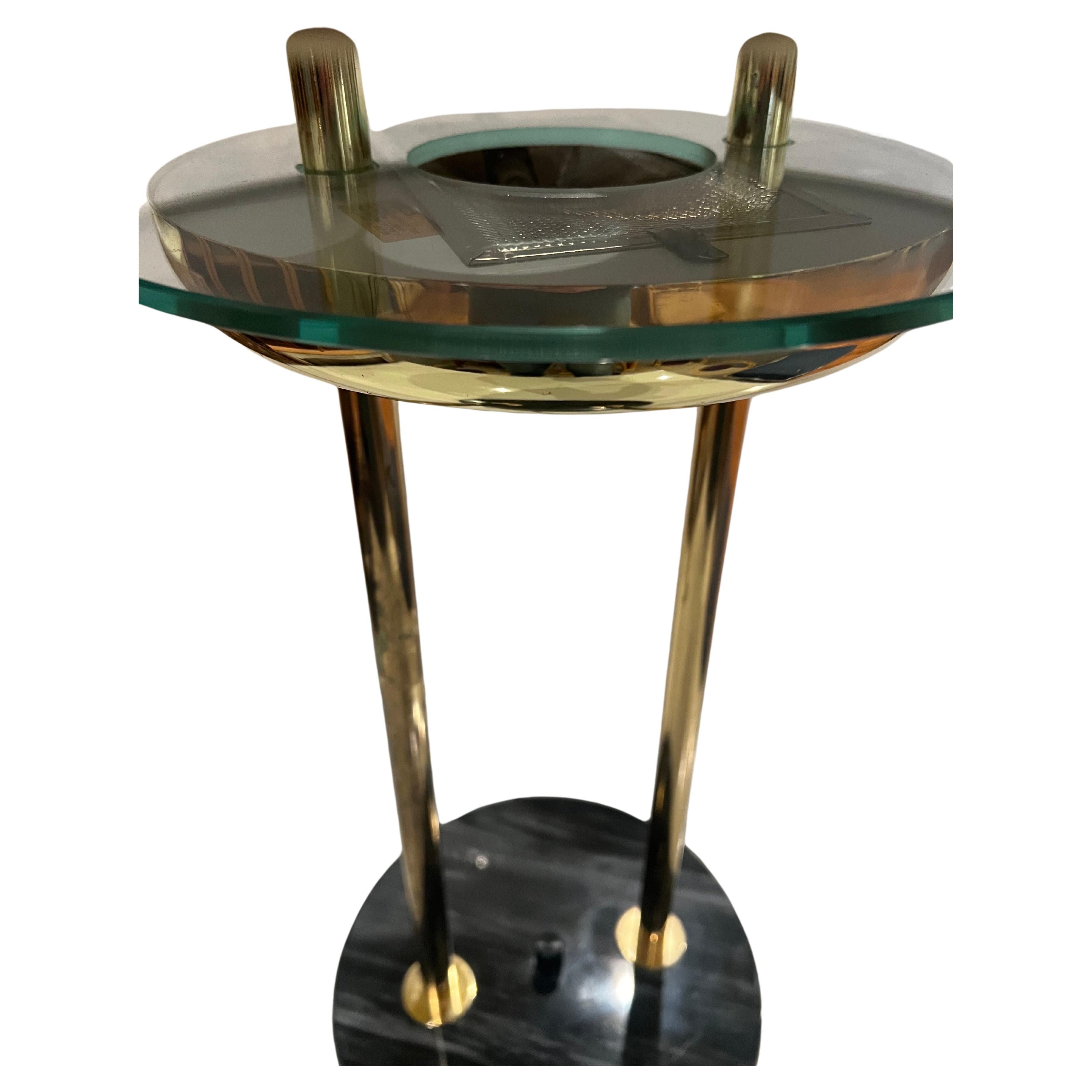 Post-Modern Majestic Brass , Glass & Marble postmodern UFO Table Lamp  For Sale