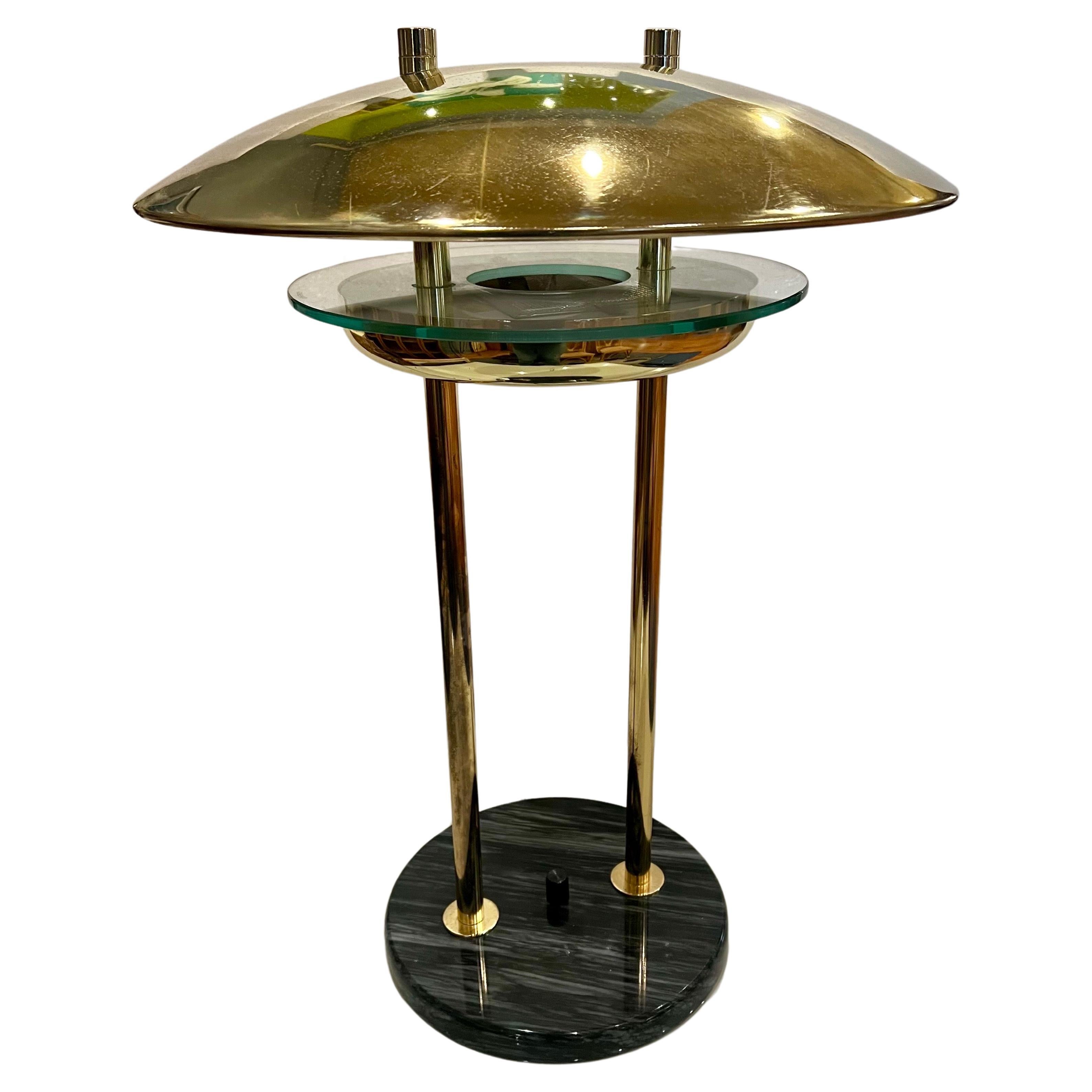 20th Century Majestic Brass , Glass & Marble postmodern UFO Table Lamp  For Sale