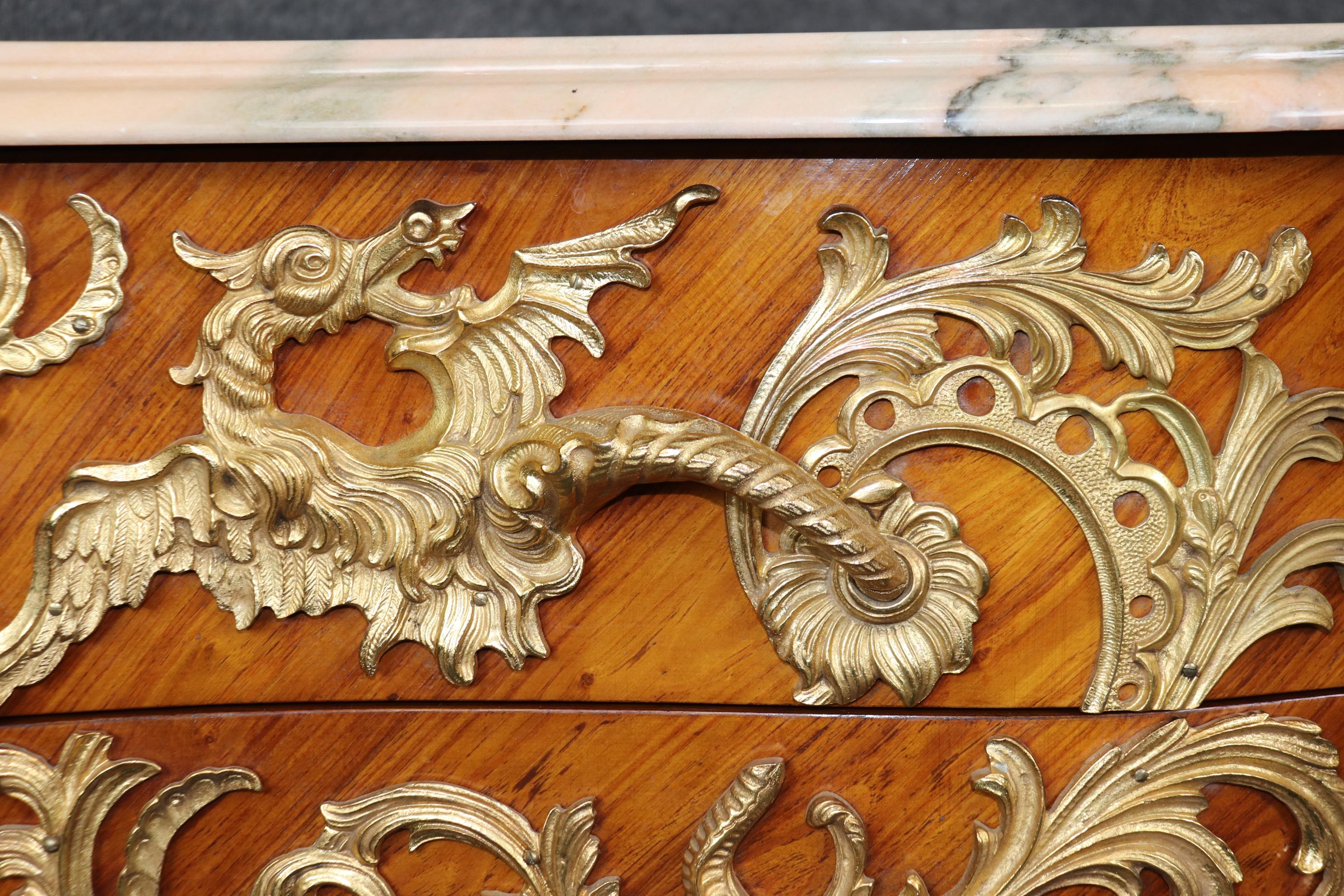 Majestic Bronze Dragon Ormolu Mounted Marble Top French Louis XV Sideboard 7