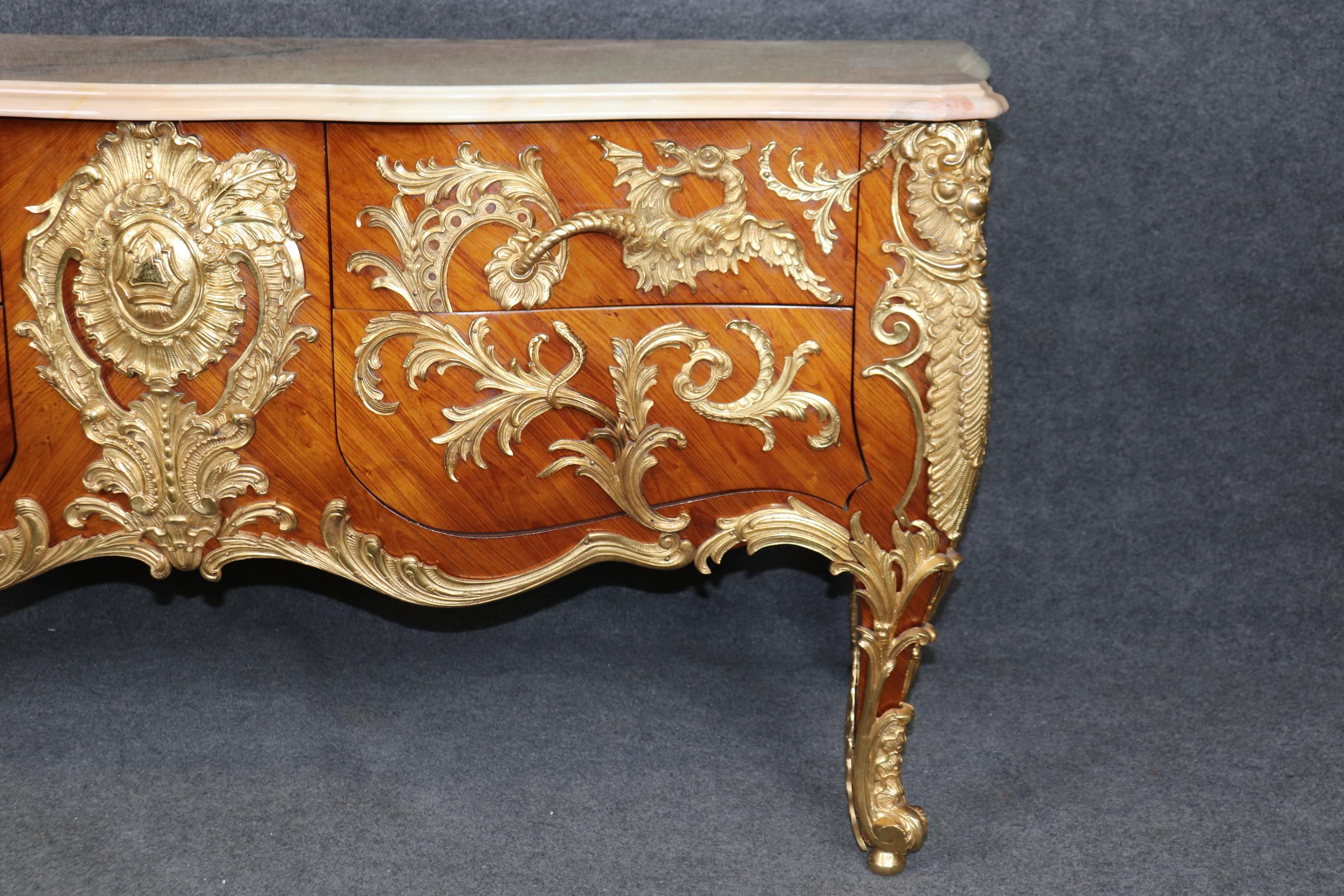 Majestic Bronze Dragon Ormolu Mounted Marble Top French Louis XV Sideboard 11