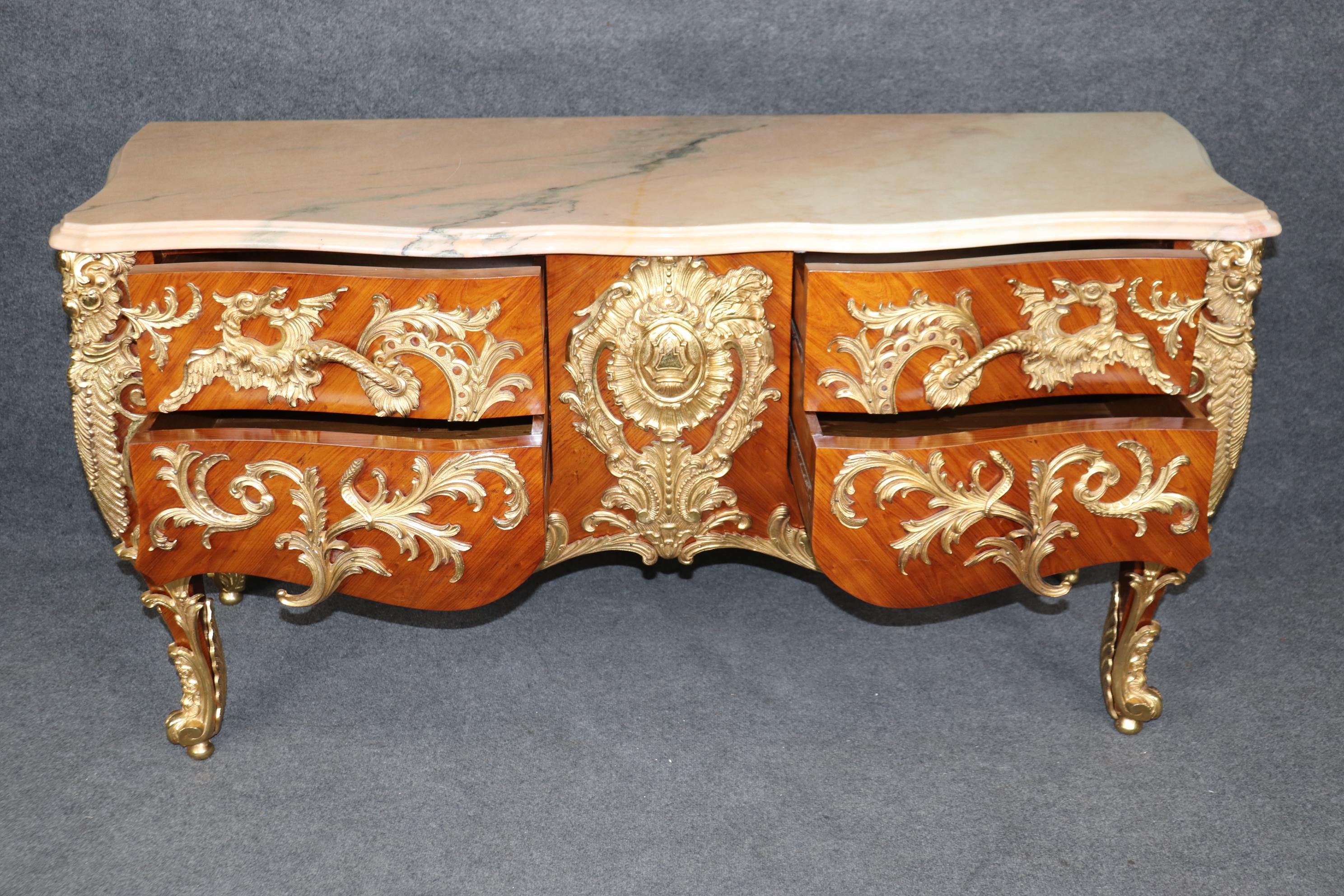 Majestic Bronze Dragon Ormolu Mounted Marble Top French Louis XV Sideboard In Good Condition In Swedesboro, NJ