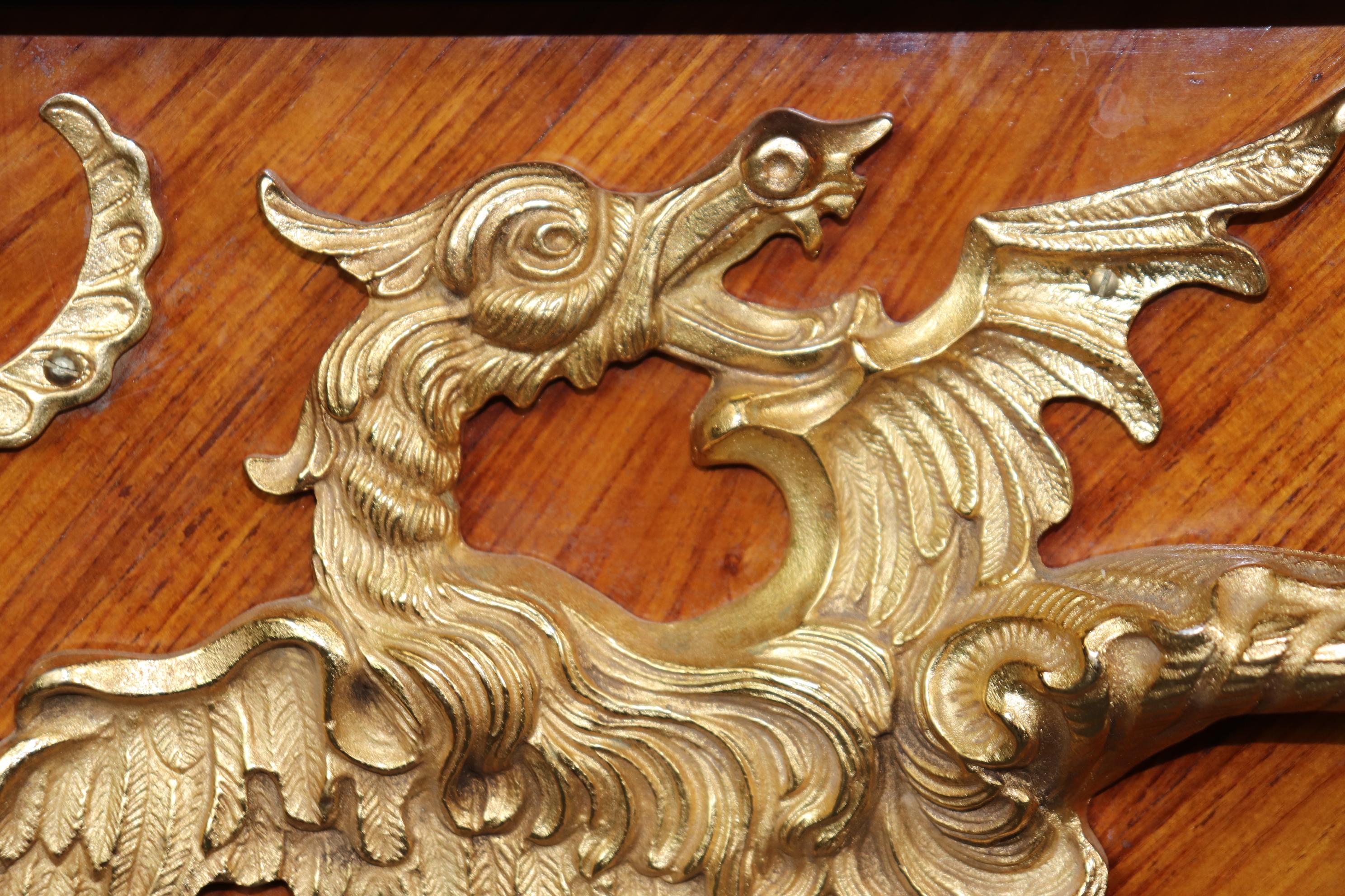 Mid-20th Century Majestic Bronze Dragon Ormolu Mounted Marble Top French Louis XV Sideboard