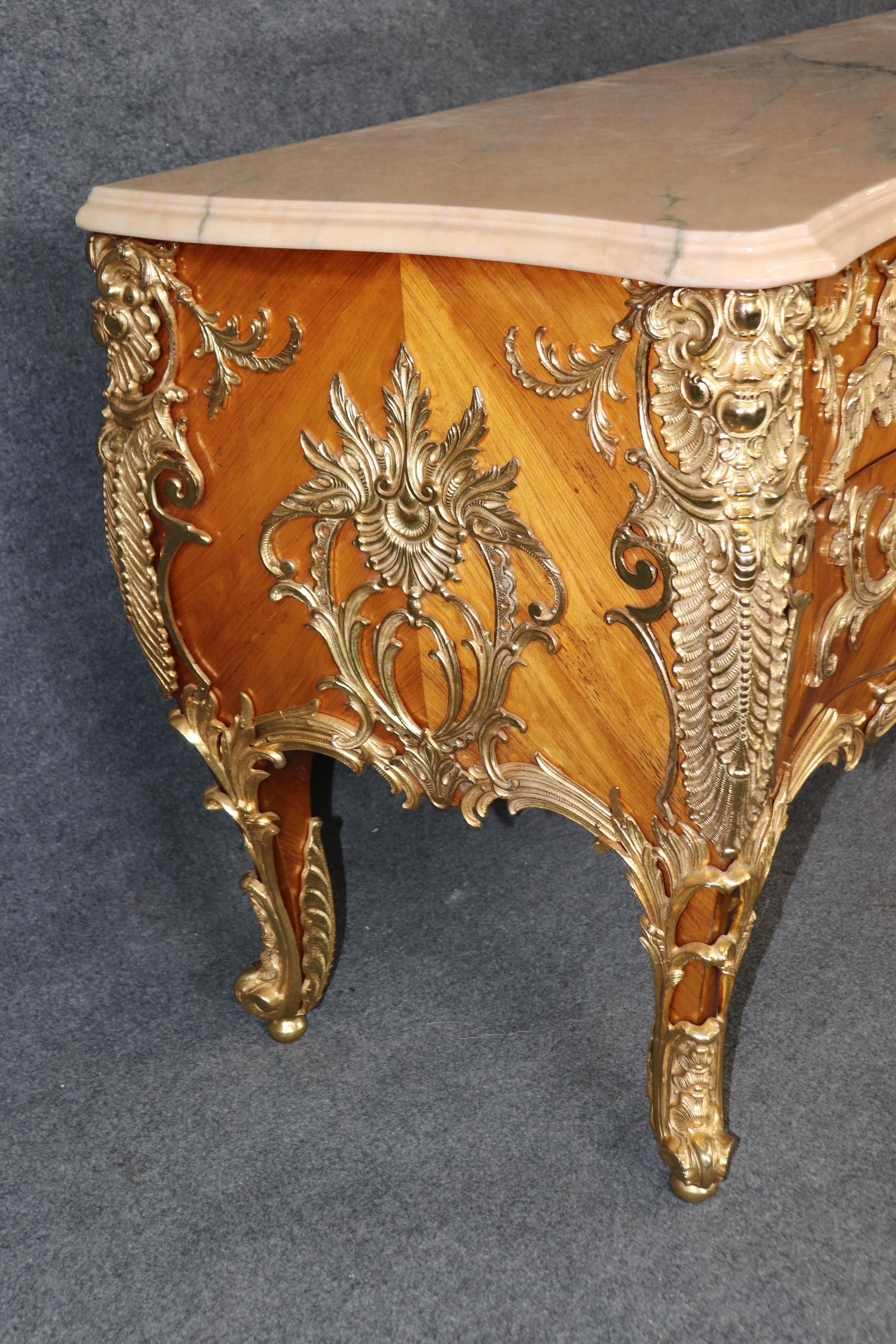 Majestic Bronze Dragon Ormolu Mounted Marble Top French Louis XV Sideboard 4