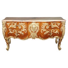 Majestic Bronze Dragon Ormolu Mounted Marble Top French Louis XV Sideboard