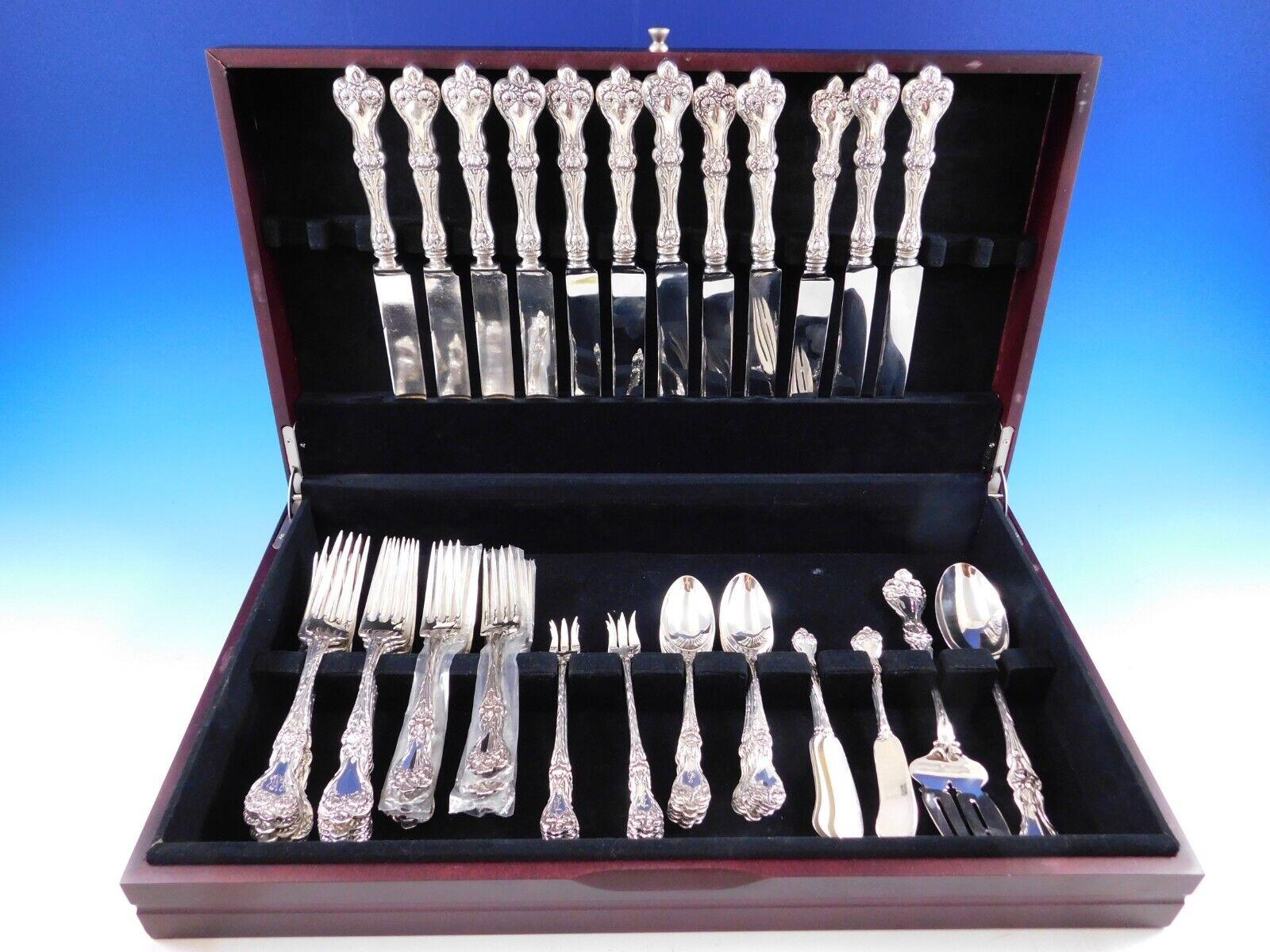 Rare multi-motif floral Majestic by Alvin circa 1900 sterling Silver flatware set - 74 pieces. This set includes:

12 Dinner Size Knives, 9 7/8