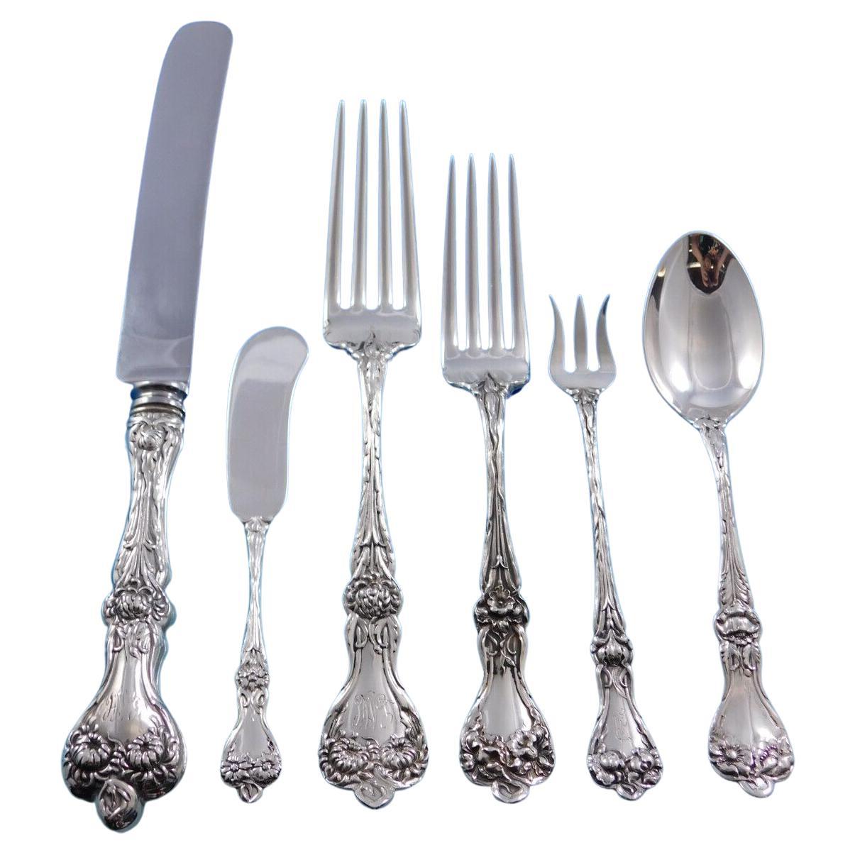 Majestic by Alvin Sterling Silver Flatware Set for 12 Service 74 pieces Dinner For Sale