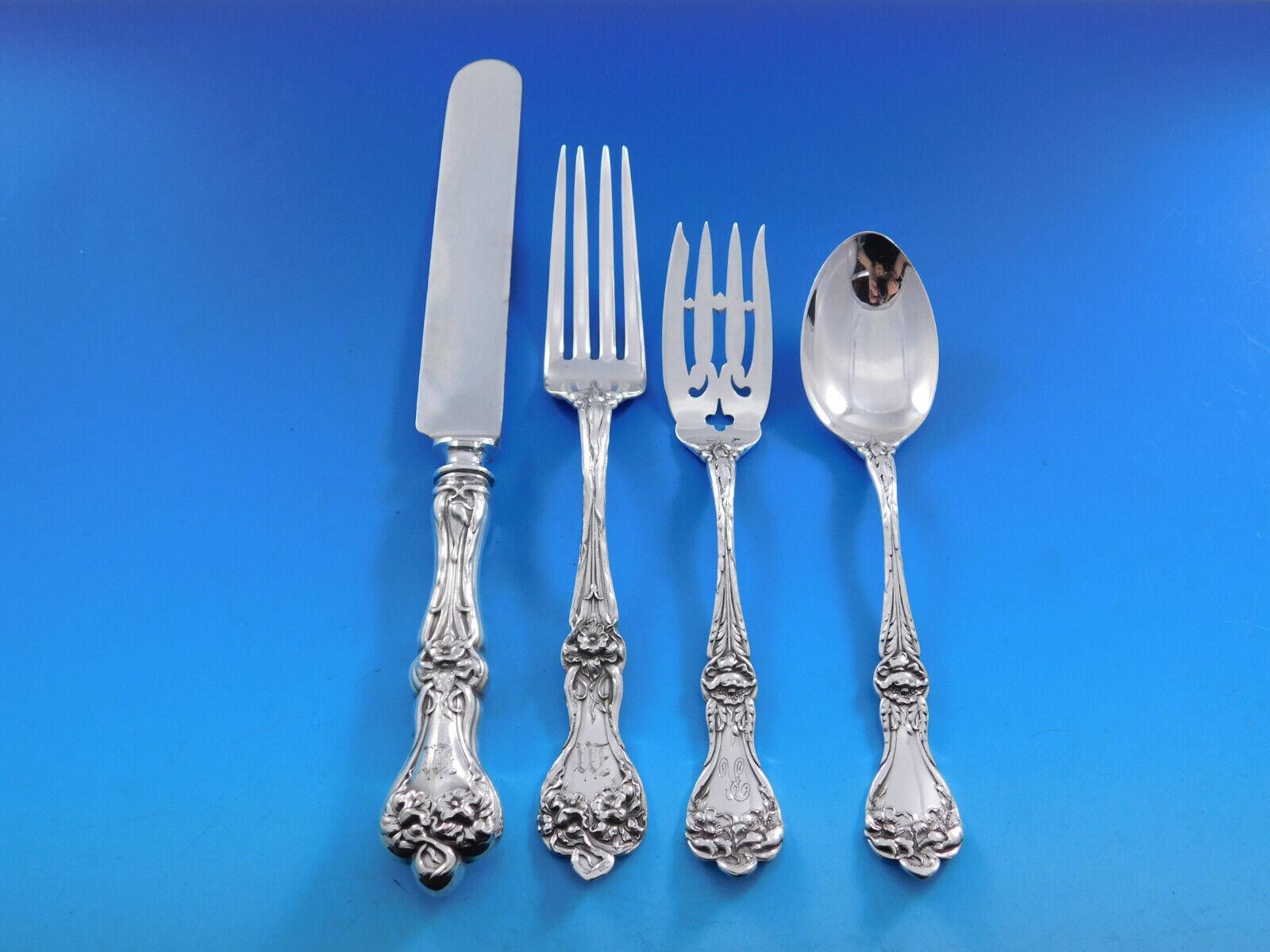 Majestic by Alvin Sterling Silver Flatware Set for 12 Service 77 pcs Multi motif In Excellent Condition For Sale In Big Bend, WI
