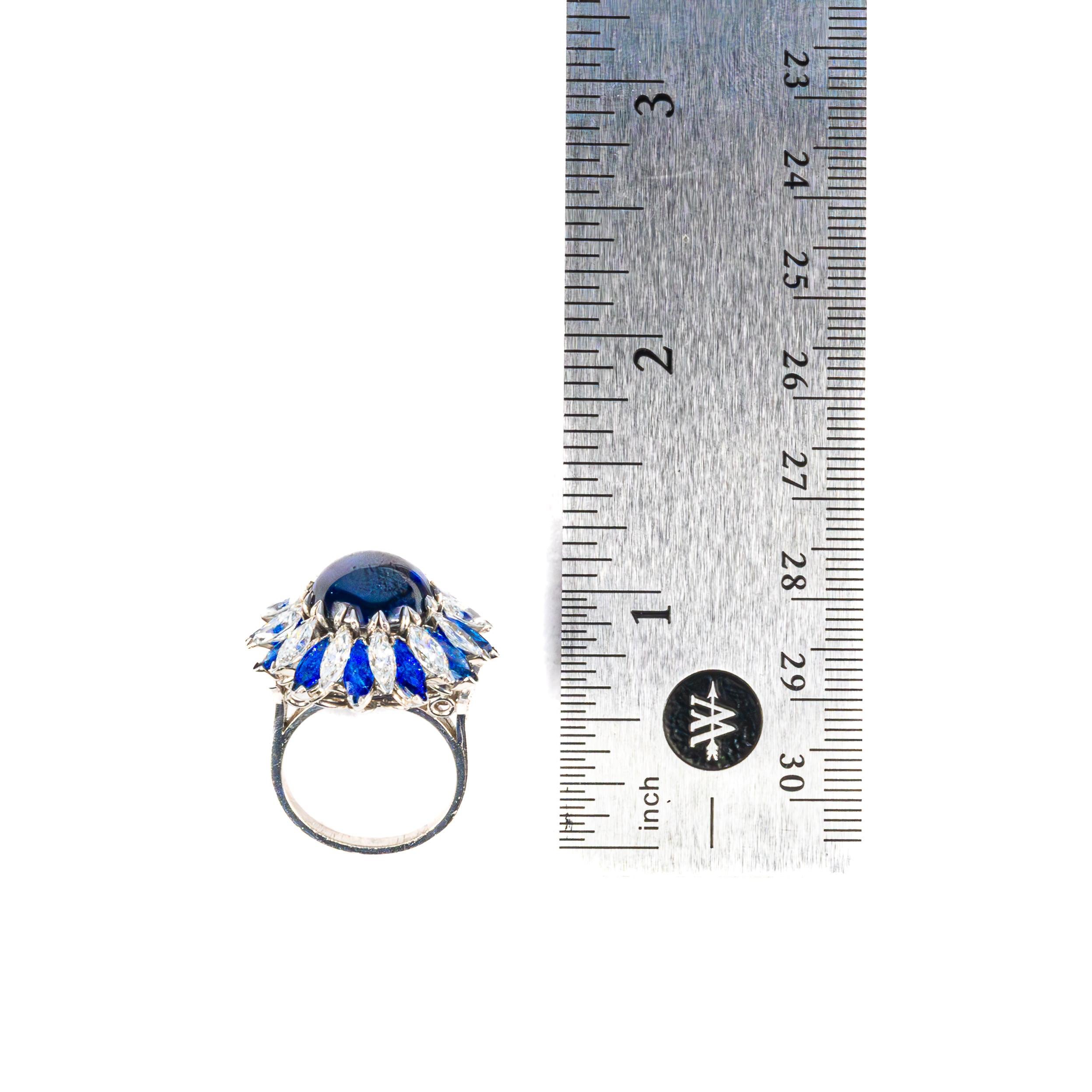 Retro Majestic Cabochon Sapphire and Diamond Cocktail Ring For Sale