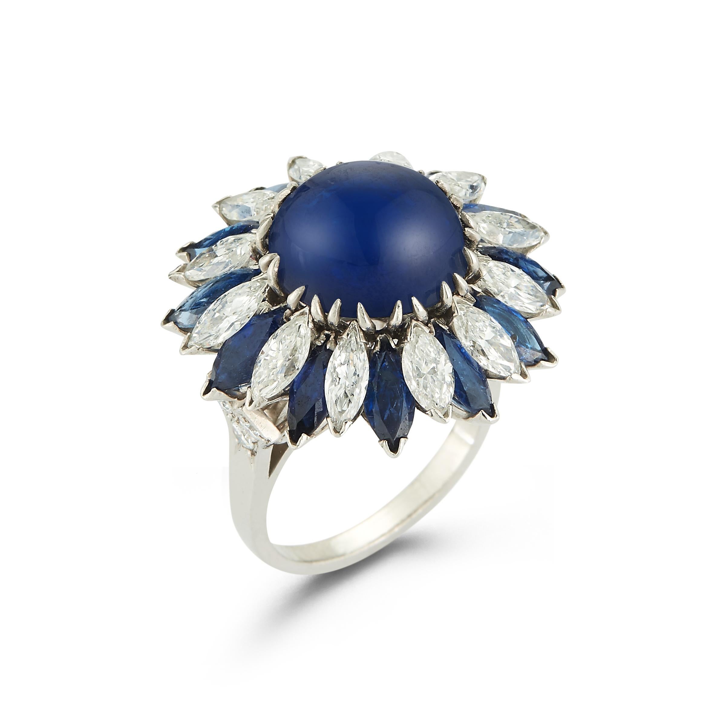 Majestic Cabochon Sapphire and Diamond Cocktail Ring