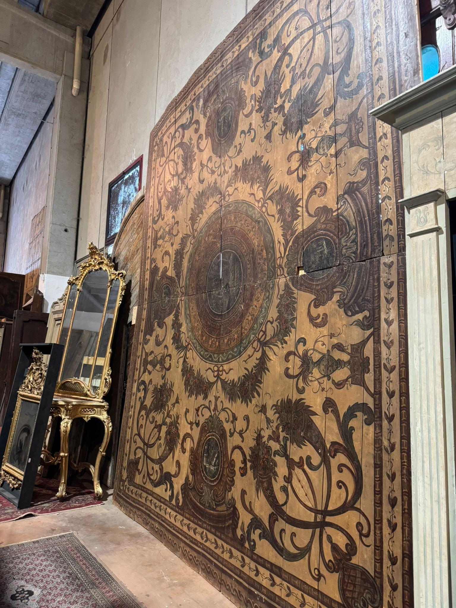 Majestic ceiling with lacquered and painted wooden planks, Italy For Sale 3